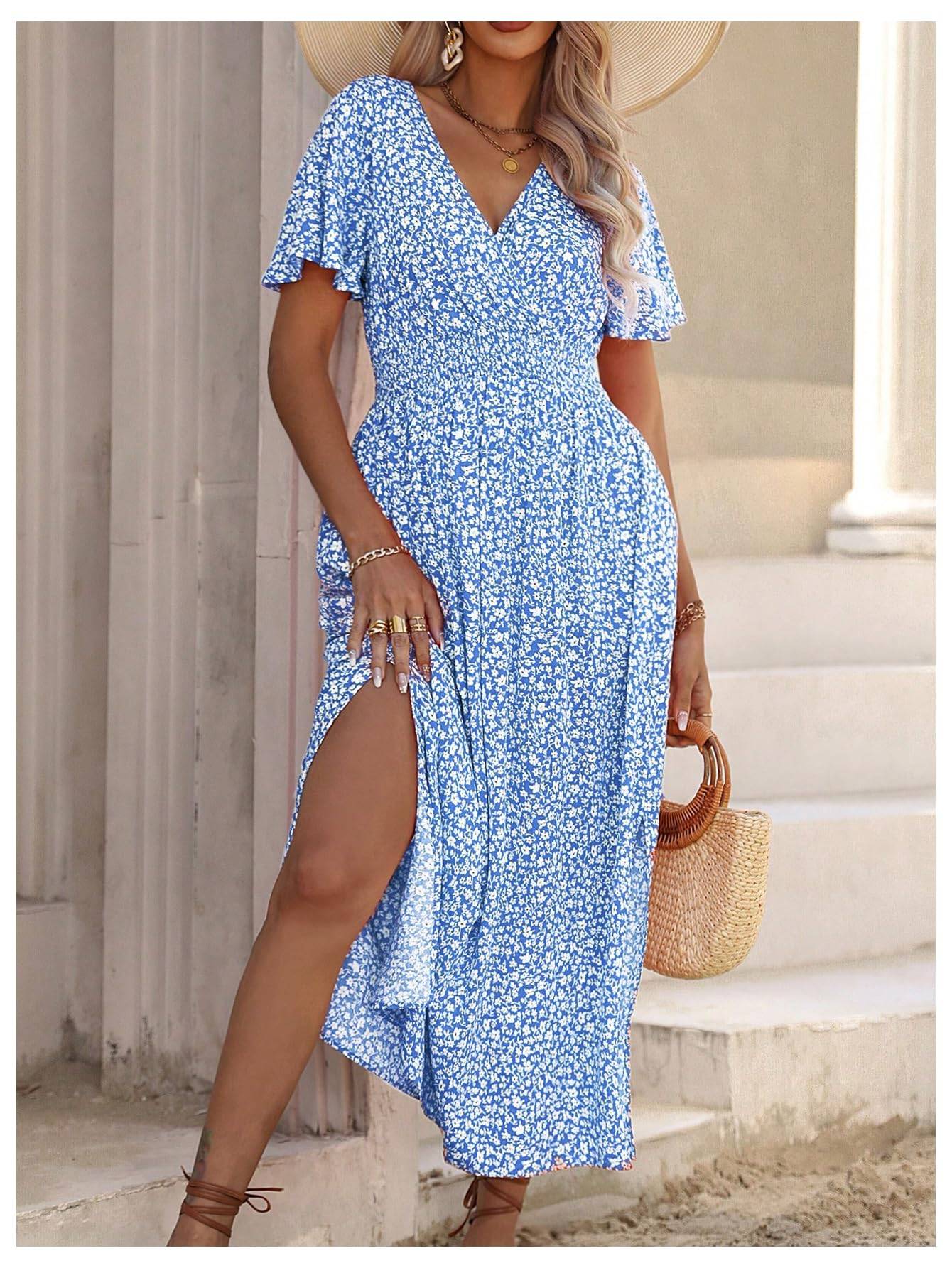 Women's Plus Size Boho Floral V Neck A Line Dress