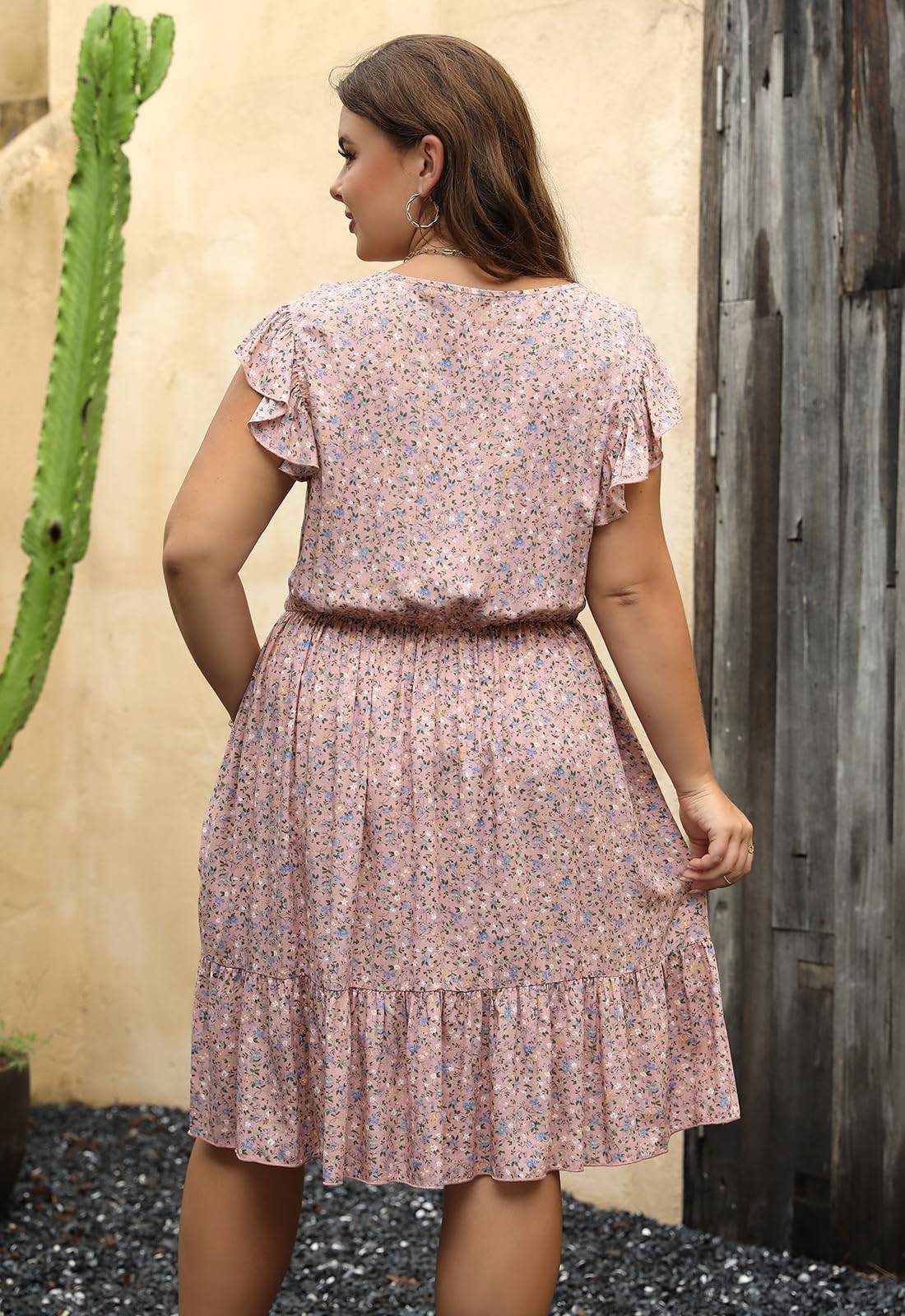 Plus Size Dresses Women Boho Floral Midi Dress