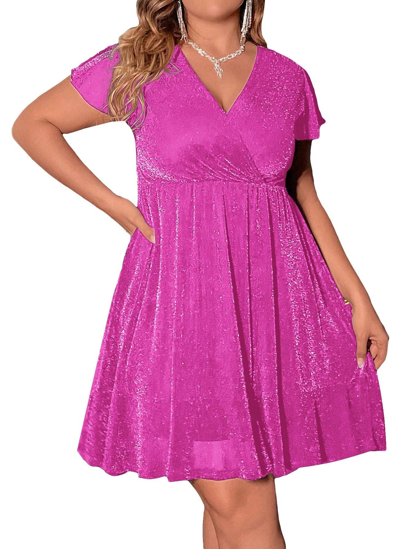 Women's Plus Size Glitter Wrap Party A Line Dress