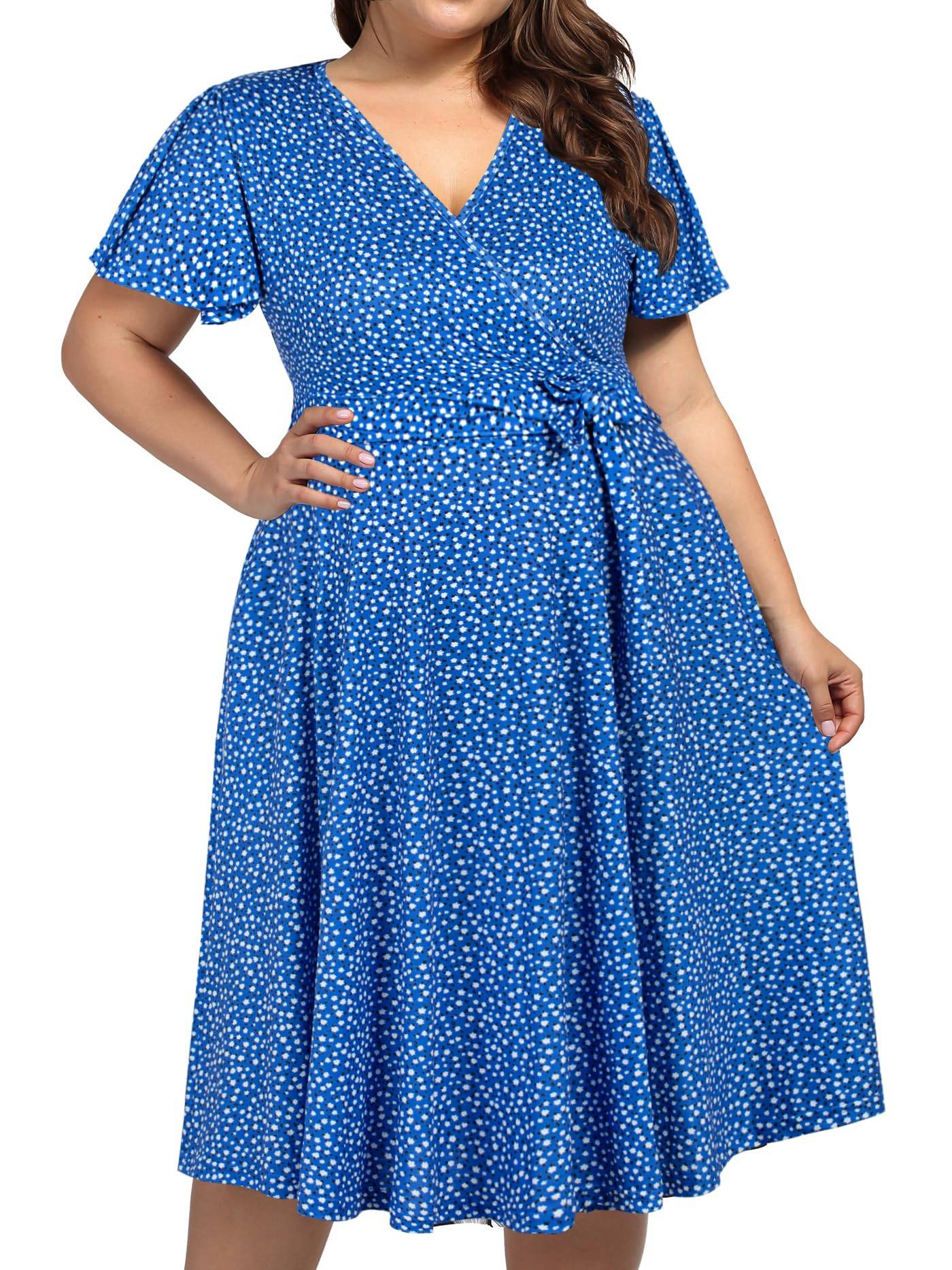 Plus Size Womens V Neck Floral Party Midi Dresses