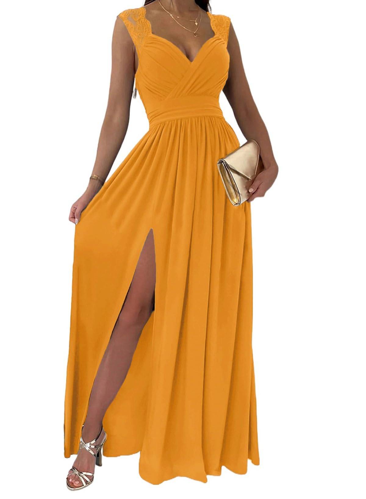 Womens Wrap V-Neck Sexy Wedding Guest Maxi Dresses