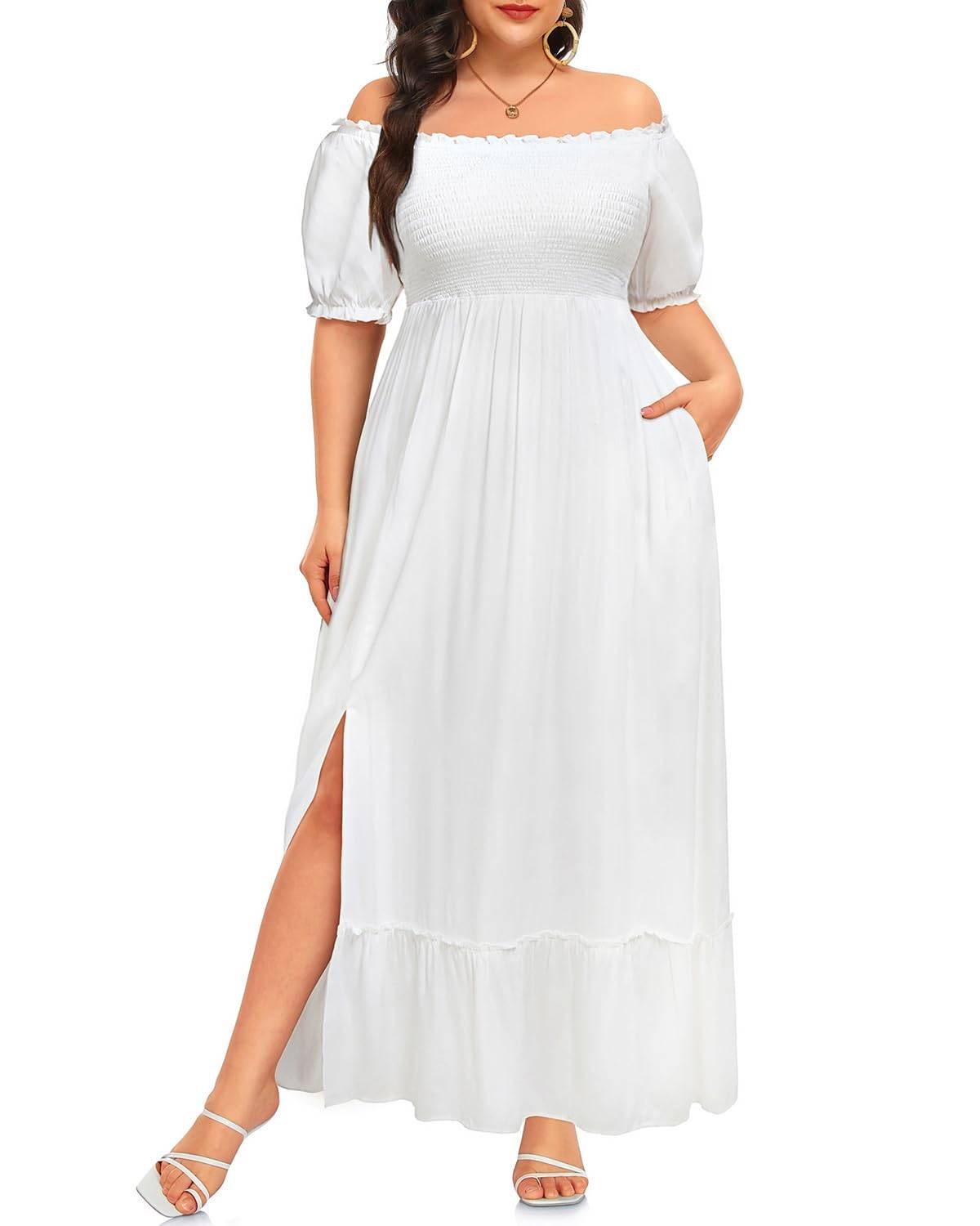 Women Plus Size Maxi Boho Sundress with Pocket