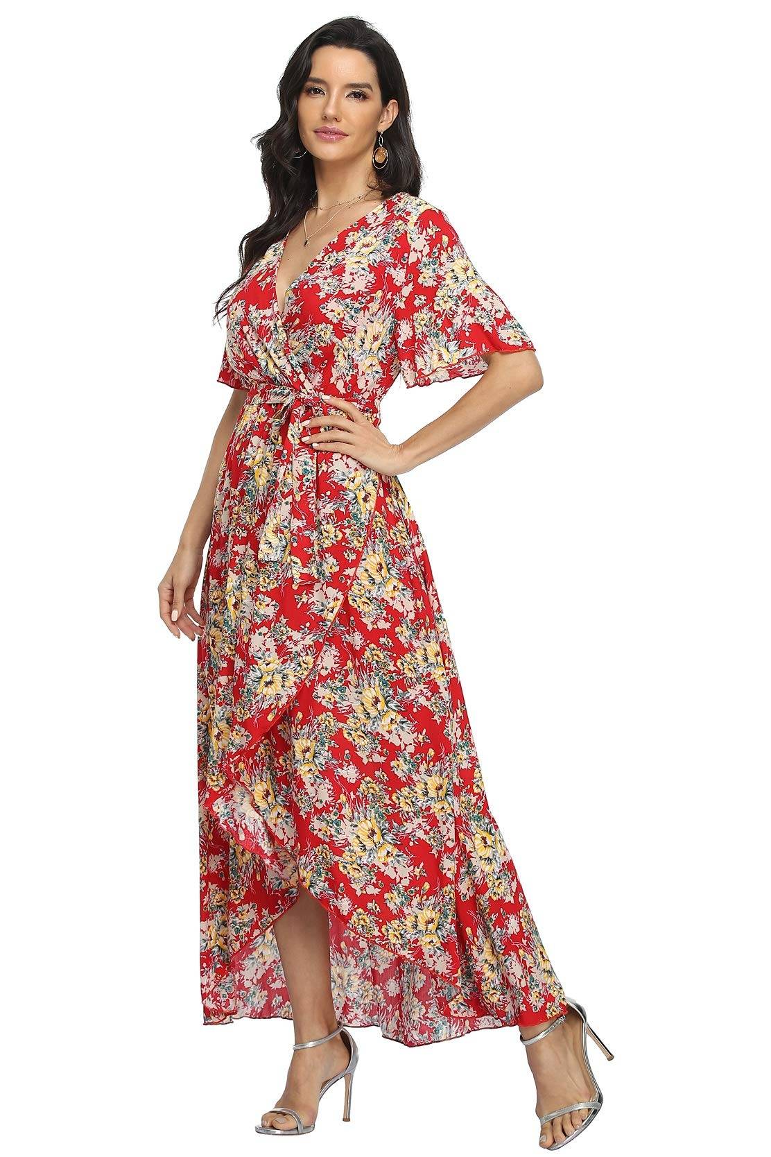 Women's Wrap V Neck Floral Summer Dresses Maxi