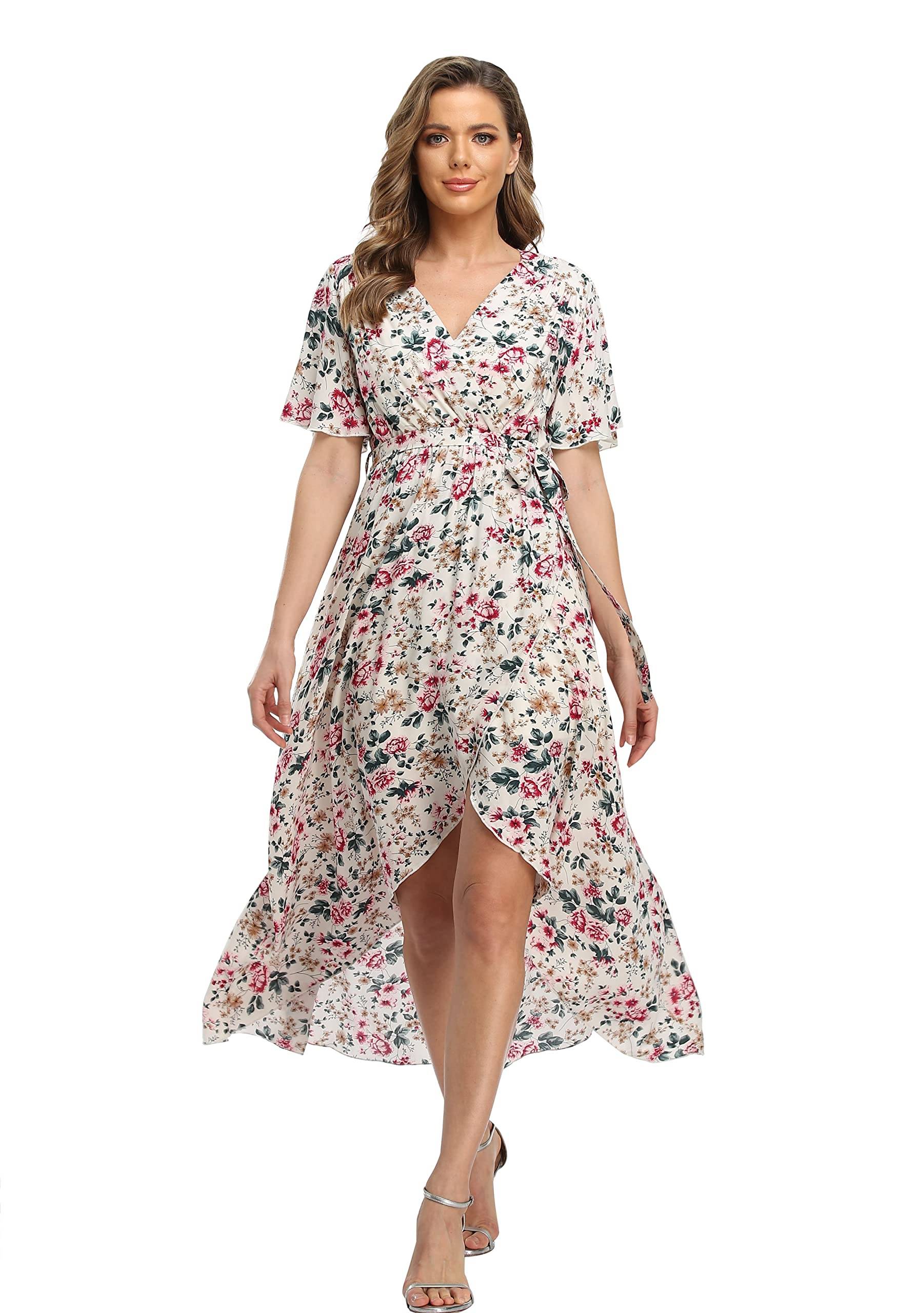 Women's Wrap V Neck Floral Summer Dresses Maxi