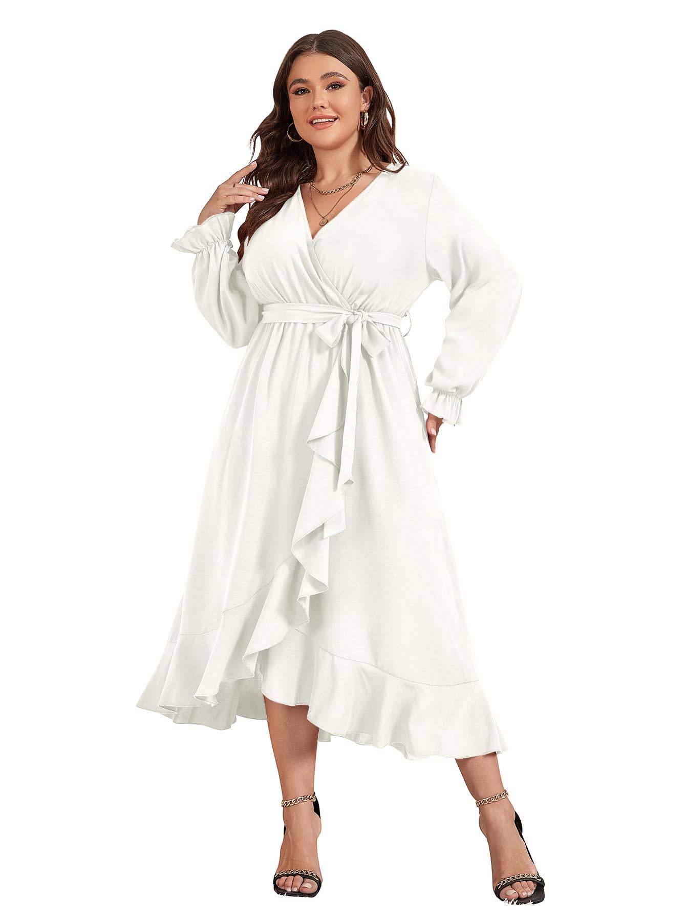 Women Plus Size Maxi Dress Wrap V Neck Dress