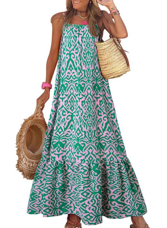 Women Strap Neck Boho Maxi Dress Plus Size