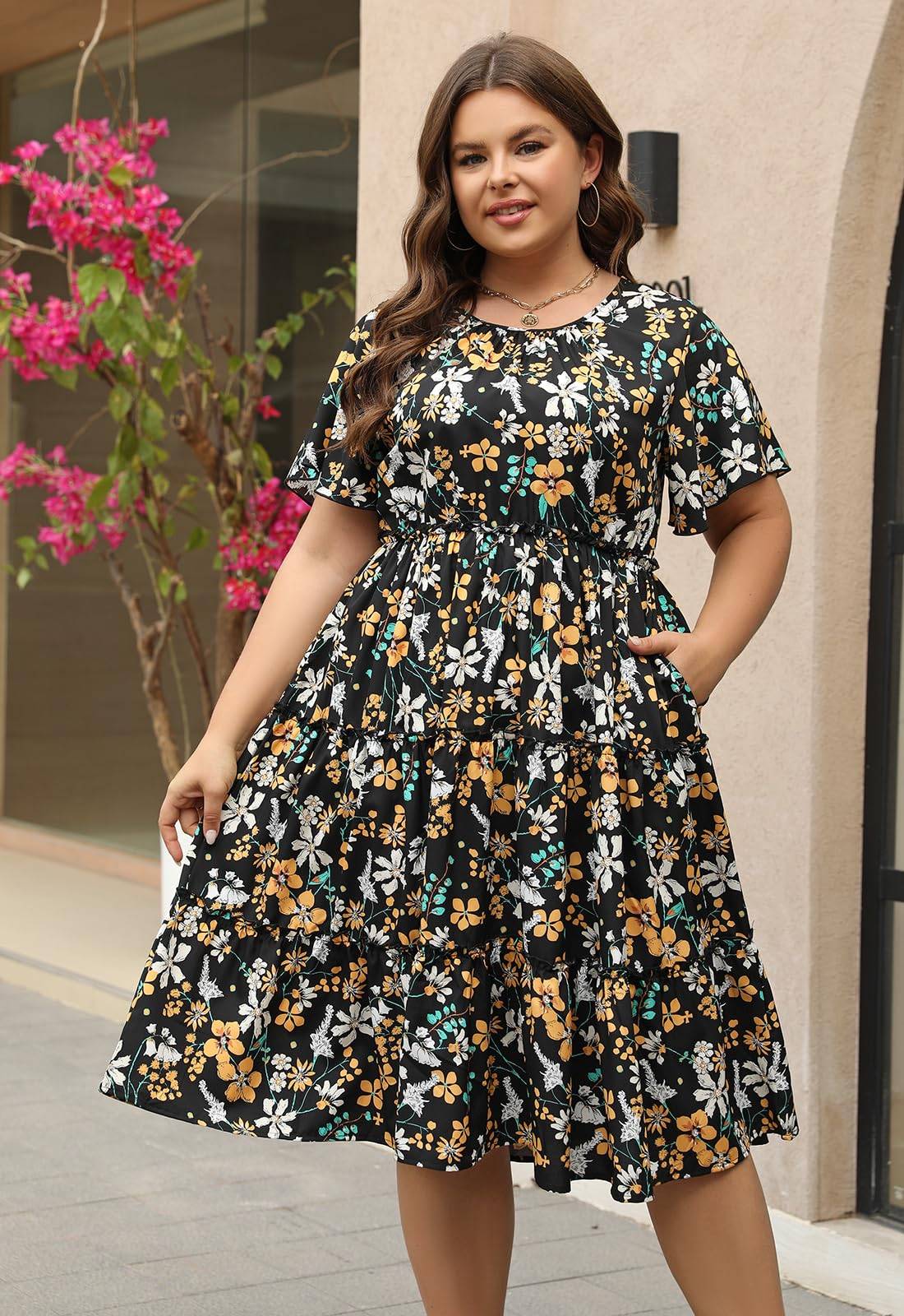 Women Plus Size Summer Midi Dress with Pocket