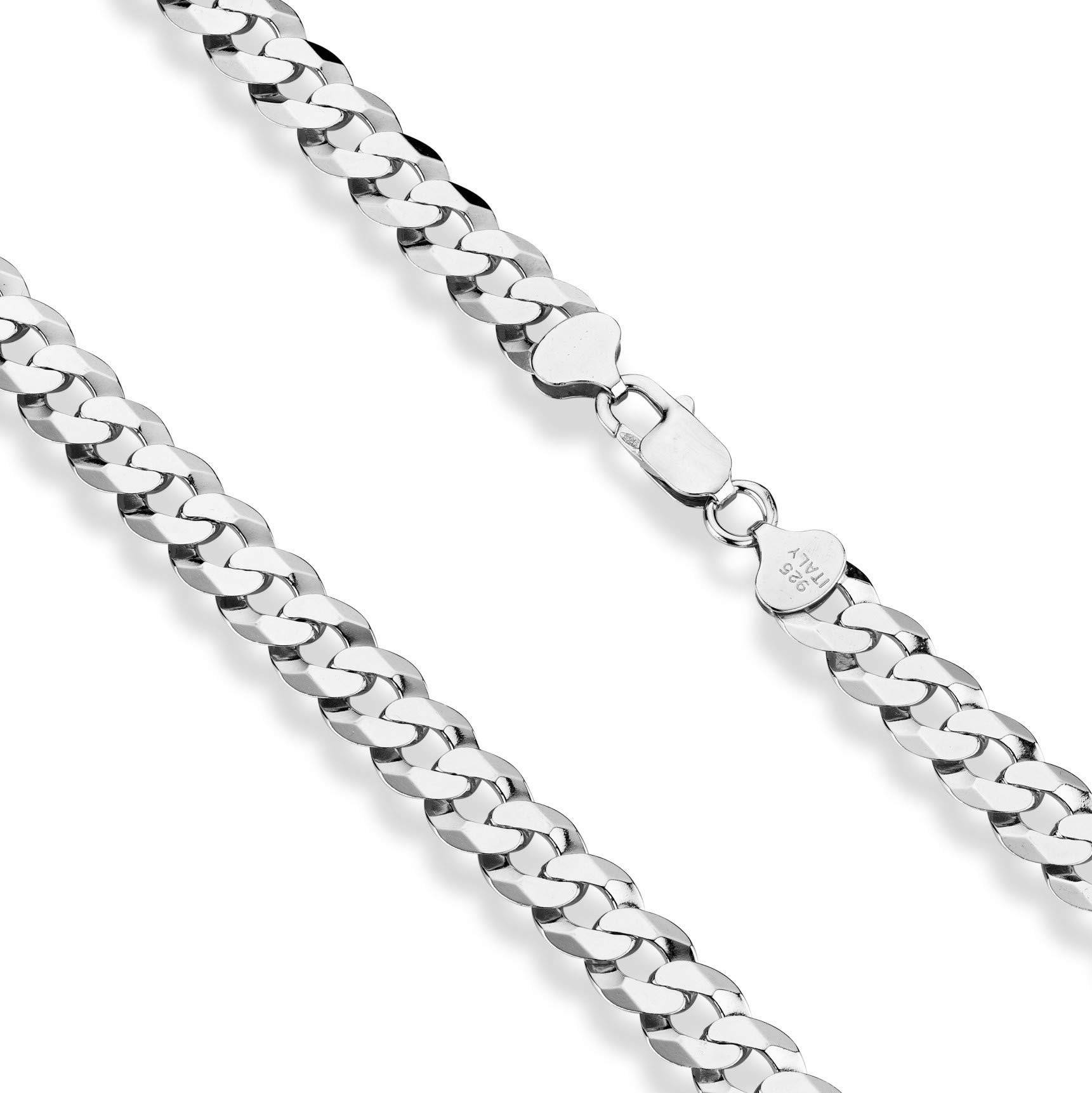 Solid 925 Sterling Silver Italian 9mm Solid Diamond-Cut Cuban Link Curb Chain Necklace For Men