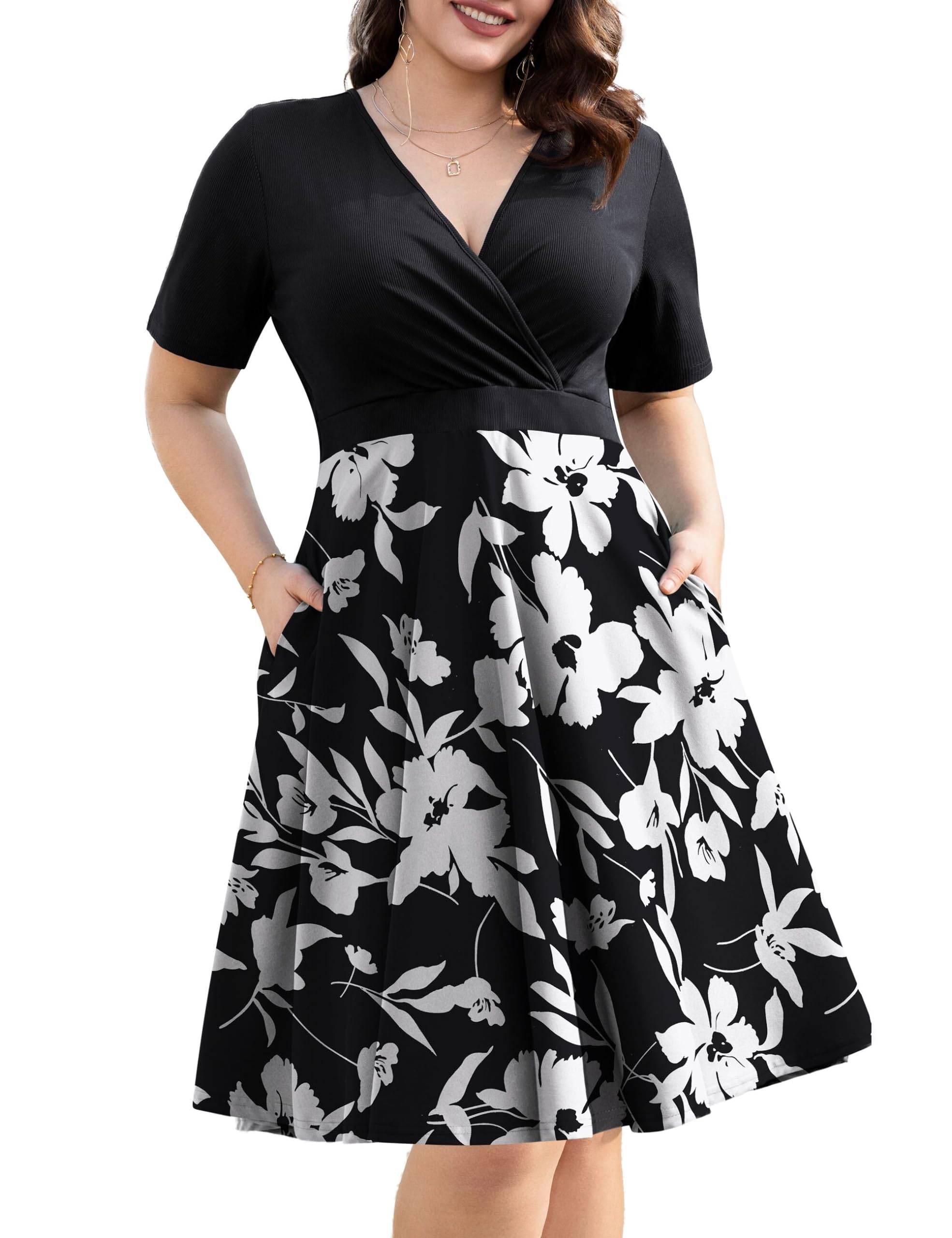 Womens Plus Size Dresses Wrap Dress with Pockets