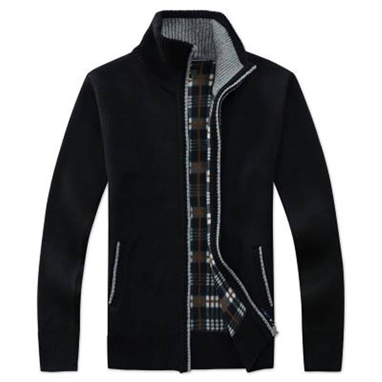 Men's Cardigan Sweaters Knitted Stand Collar Regular Fit Jacket Full Zip Fleece Lined Winter Warm Coat