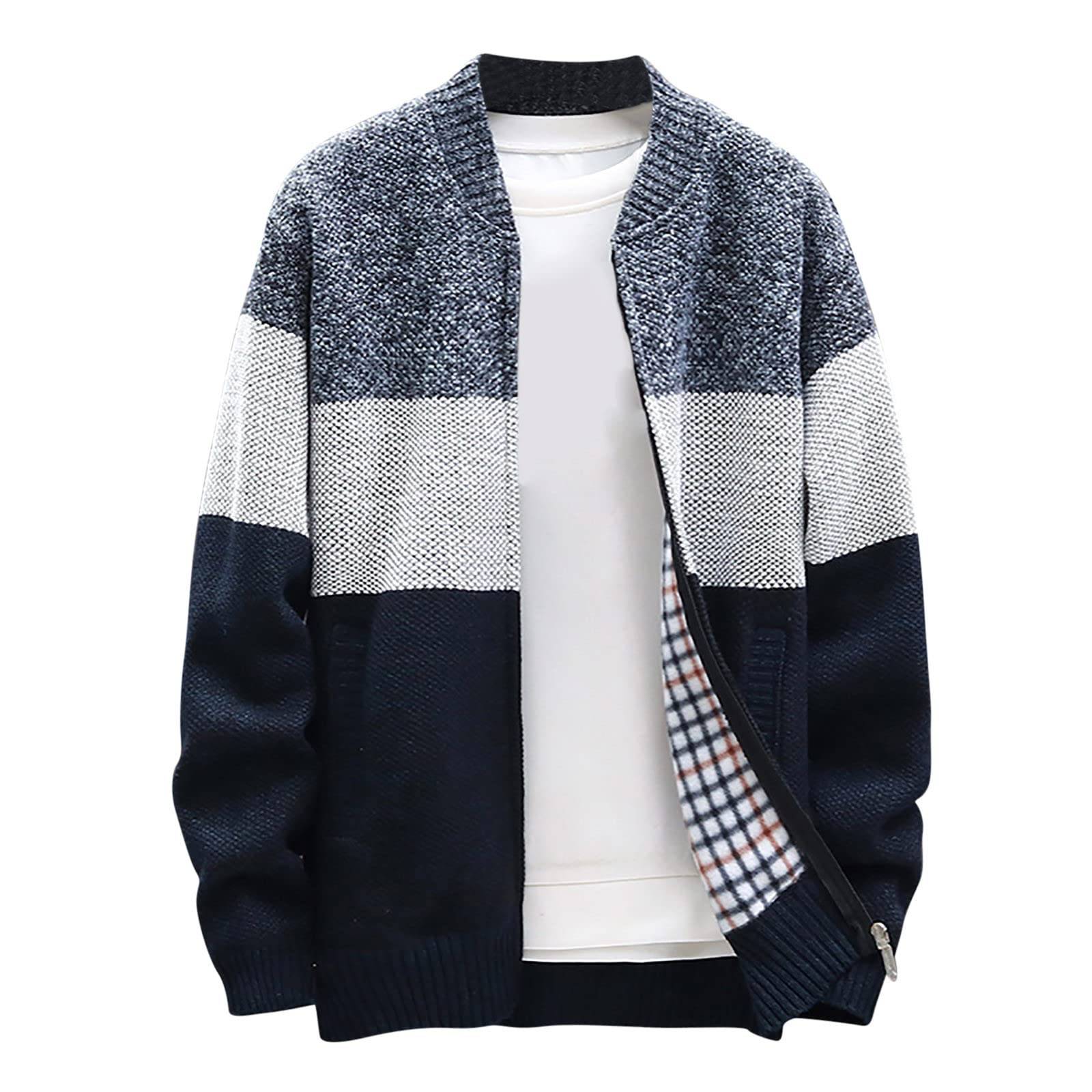 Men's Cardigan Sweaters Knitted Stand Collar Regular Fit Jacket Full Zip Fleece Lined Winter Warm Coat