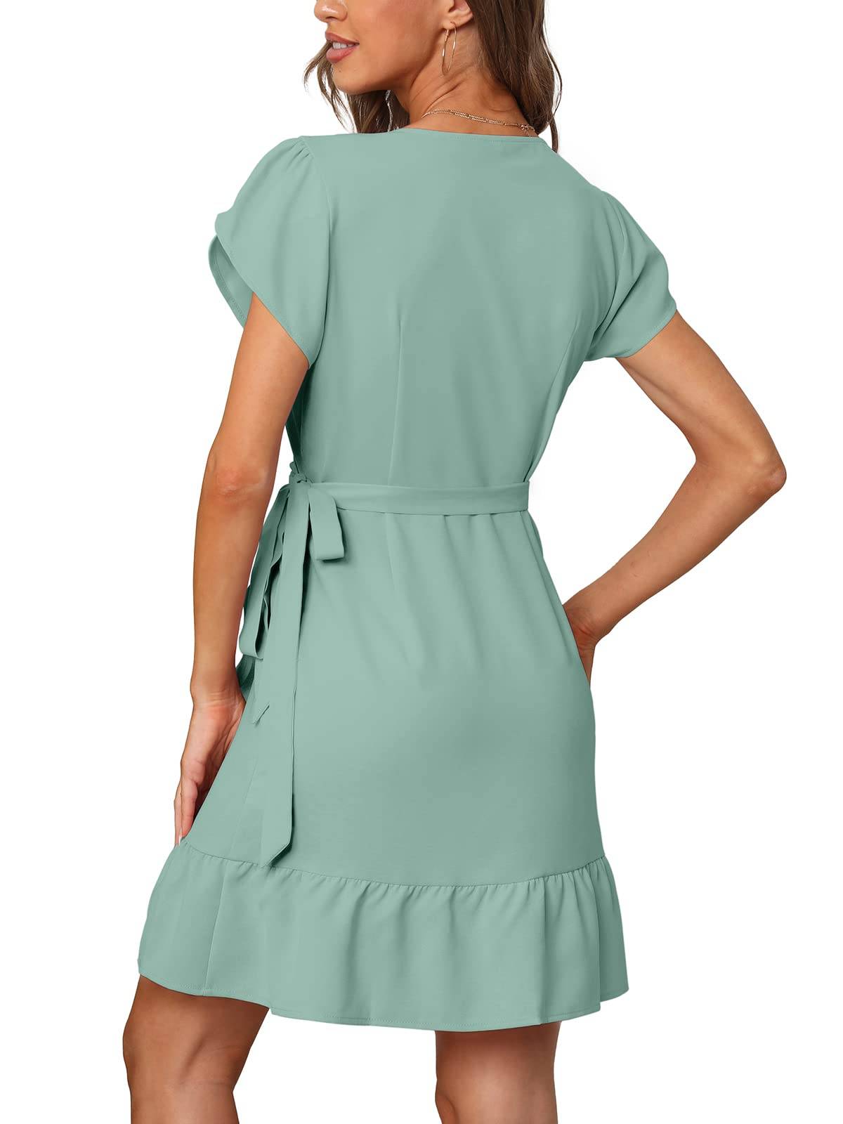 Summer V Neck Wrap Short Dress with Belt for Women