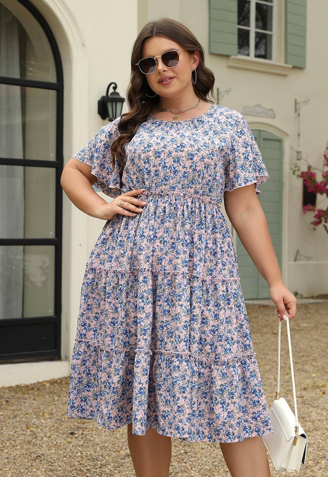 Women Plus Size Summer Midi Dress with Pocket