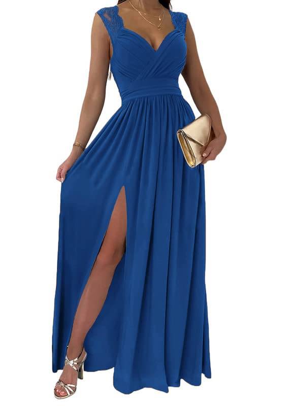 Womens Wrap V-Neck Sexy Wedding Guest Maxi Dresses