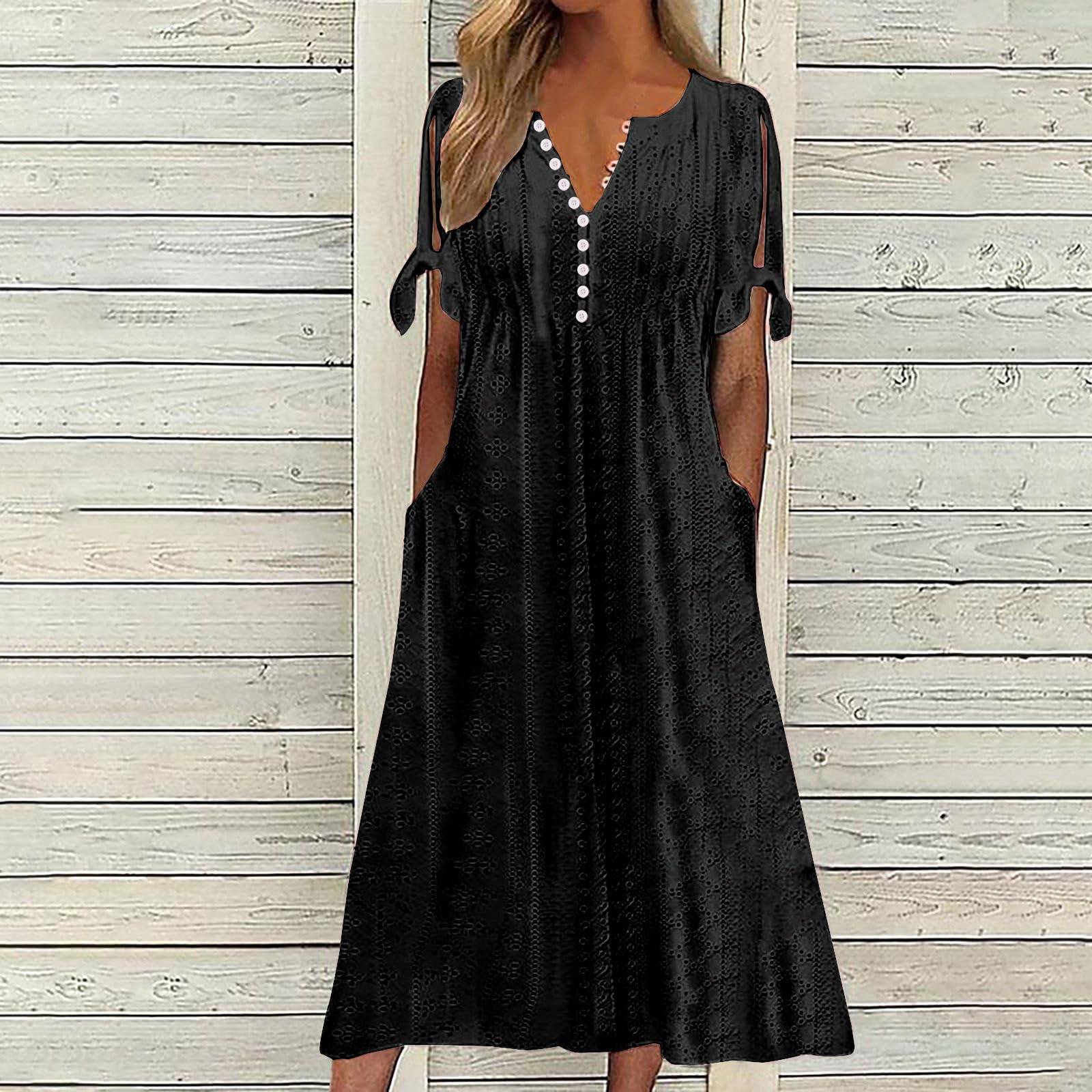 Womens Maxi Long Dress Boho V Neck Pockets Dresses