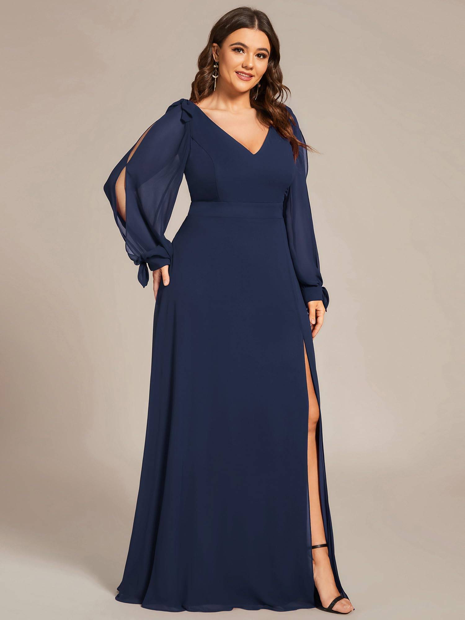 Plus Size Chiffon Long Sleeve Formal Dress