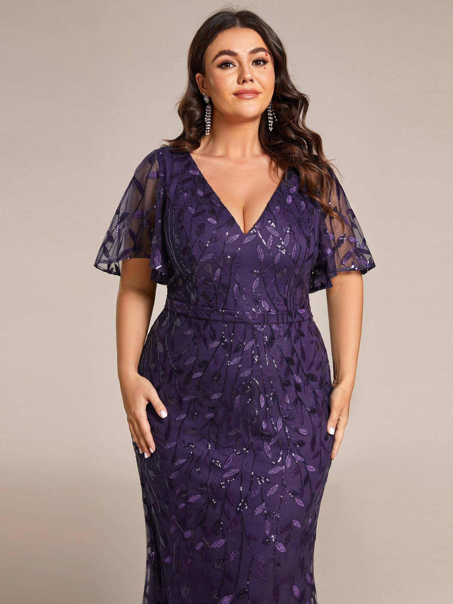 Women's V-Neck Sparkly Formal Dresses Plus Size