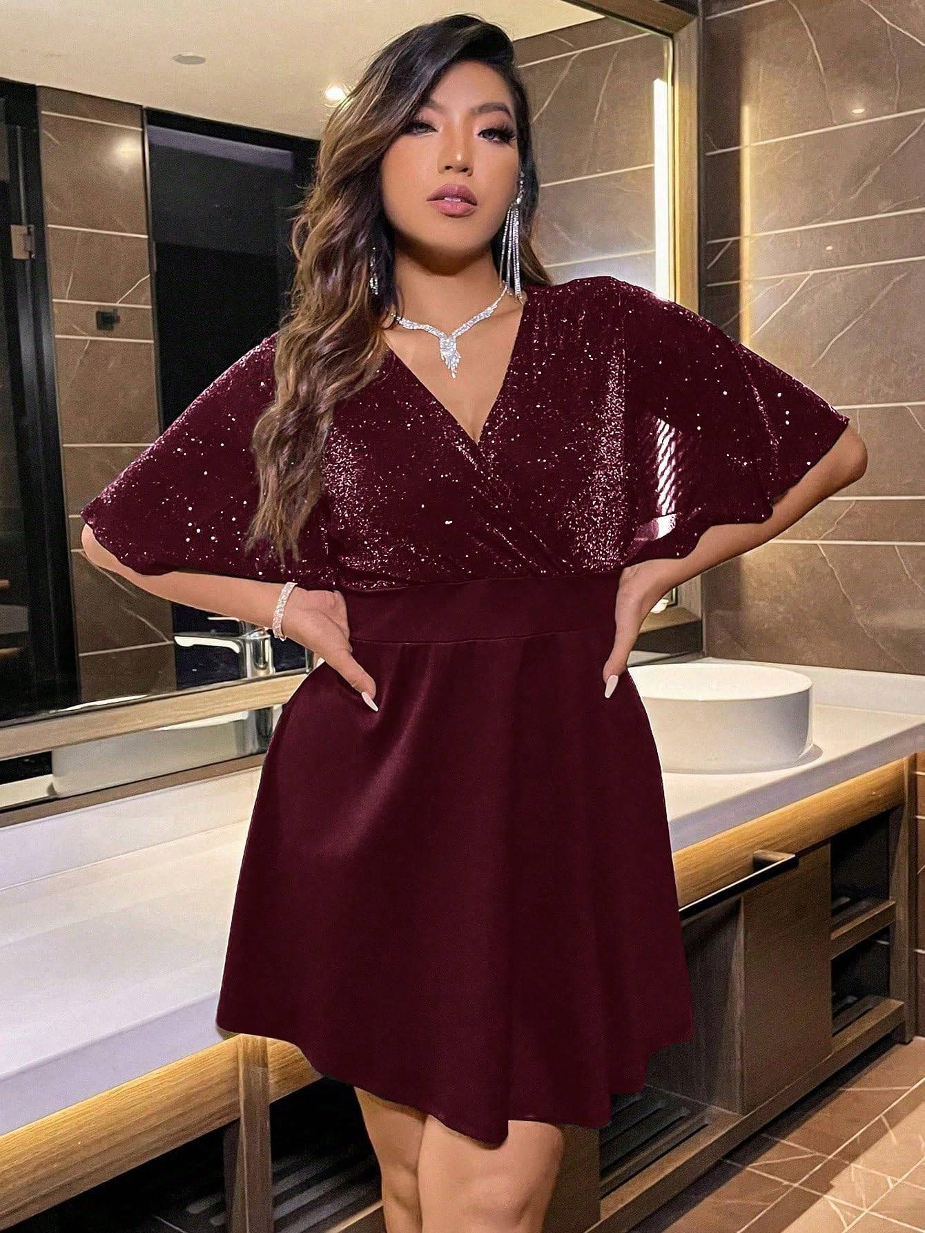 Women's Plus Size Glitter Wrap Party A Line Dress