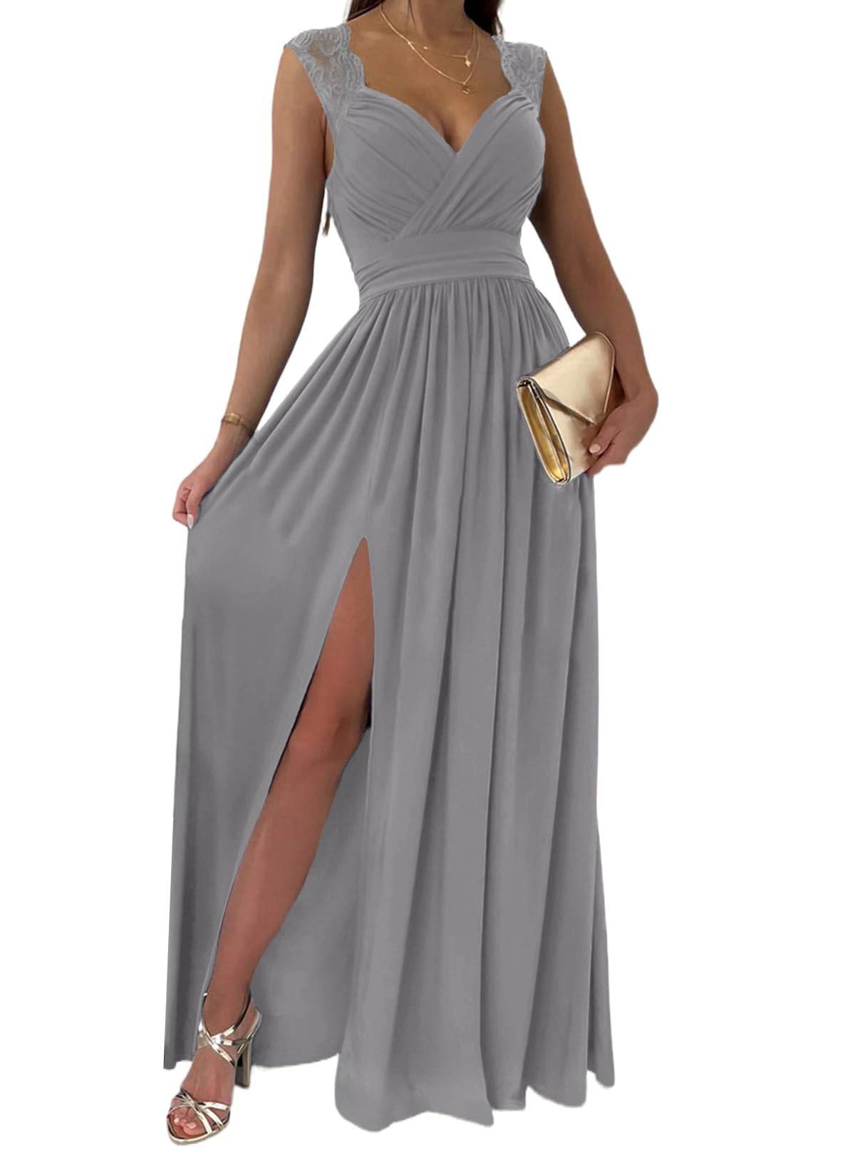 Womens Wrap V-Neck Sexy Wedding Guest Maxi Dresses