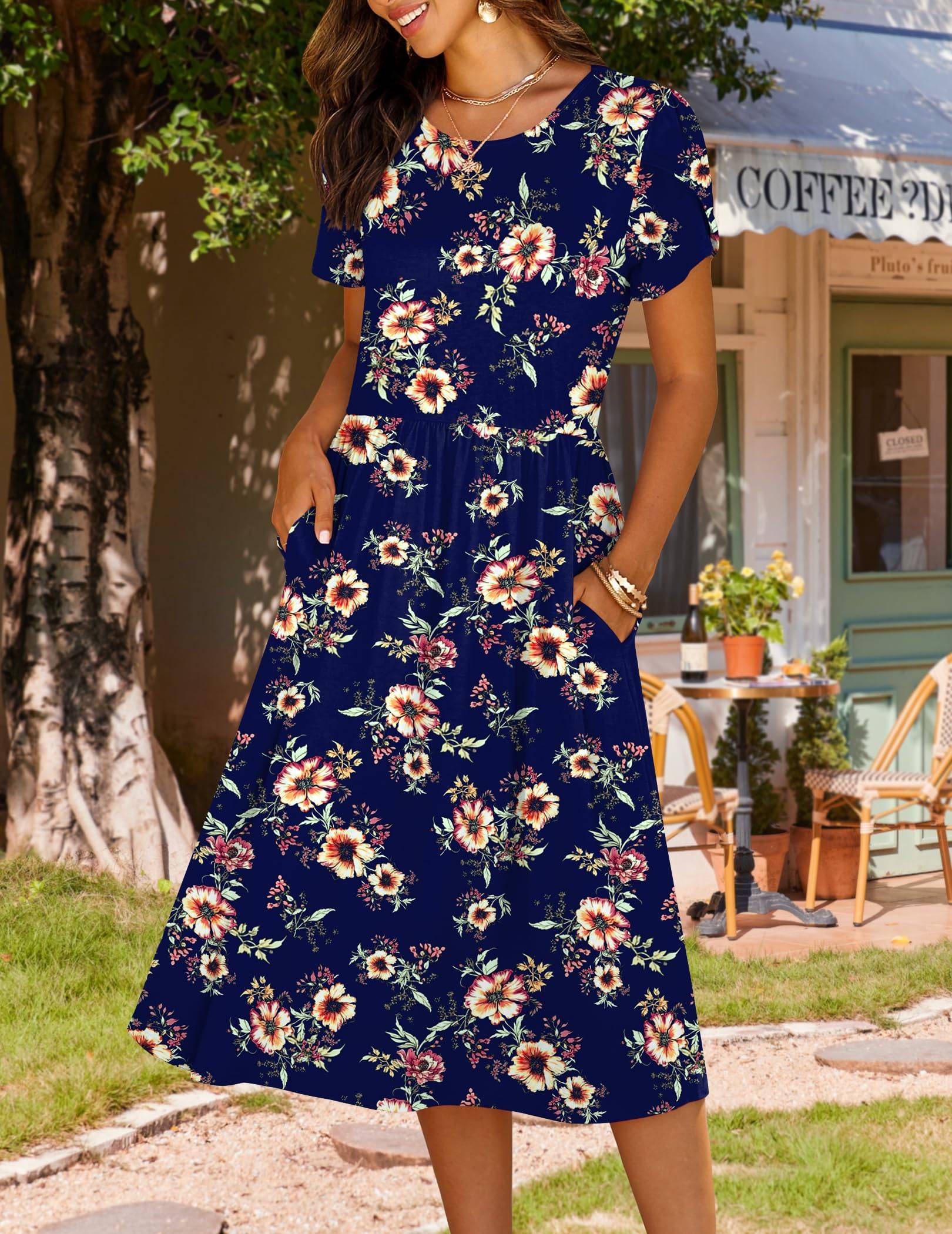 Women's A-Line Midi Dresses Floral Beach Sundress