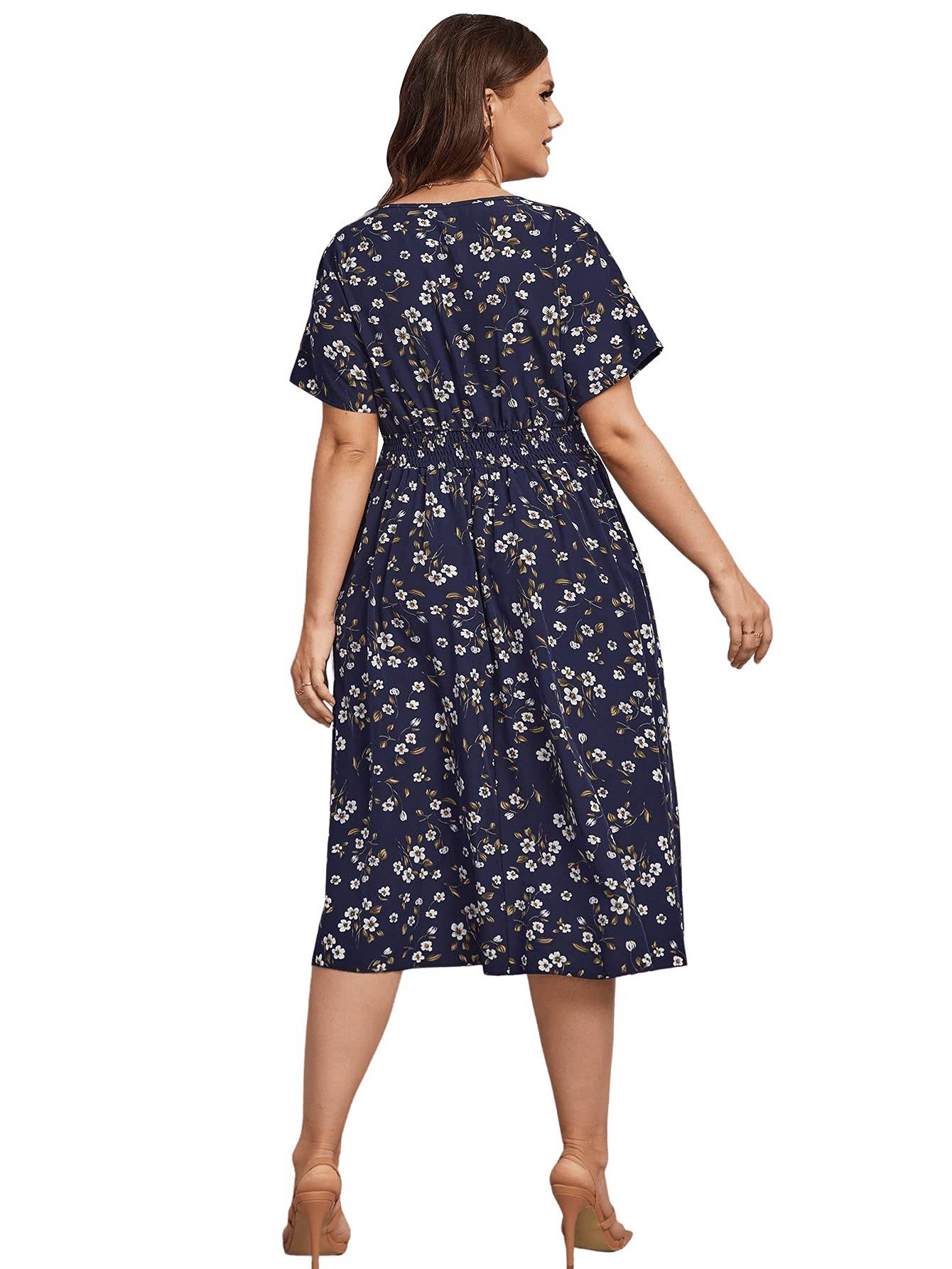 Women's Plus Size Boho Floral V Neck A Line Dress