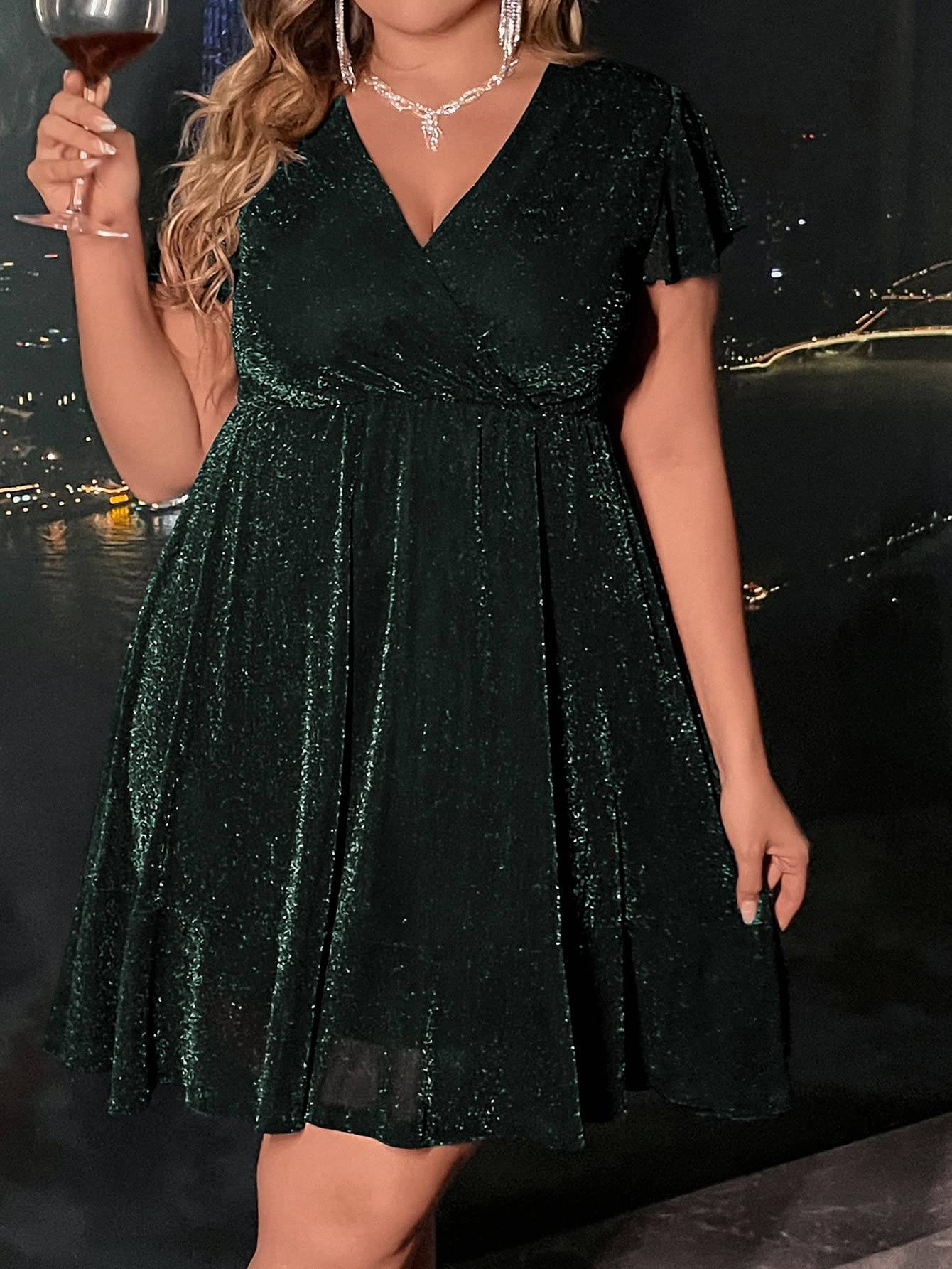 Women's Plus Size Glitter Wrap Party A Line Dress