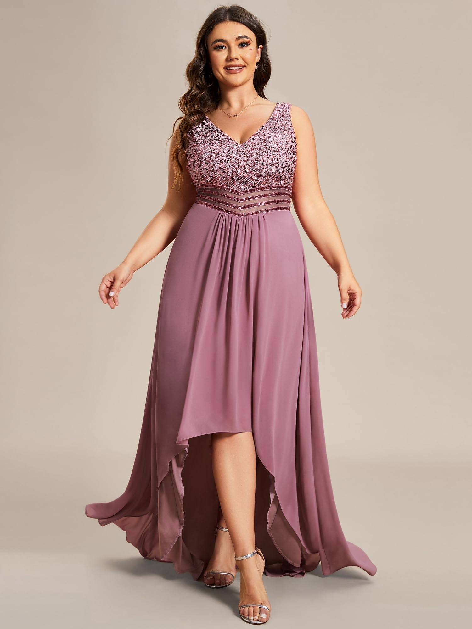 Plus Women V Neck Maxi Formal Party Dress