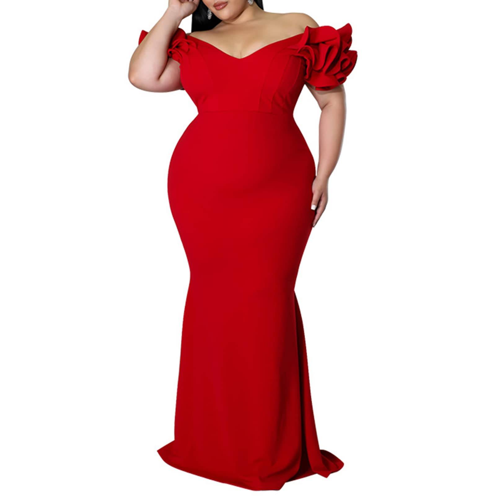 Women's Plus Size Maxi V-Neck Formal Dresses