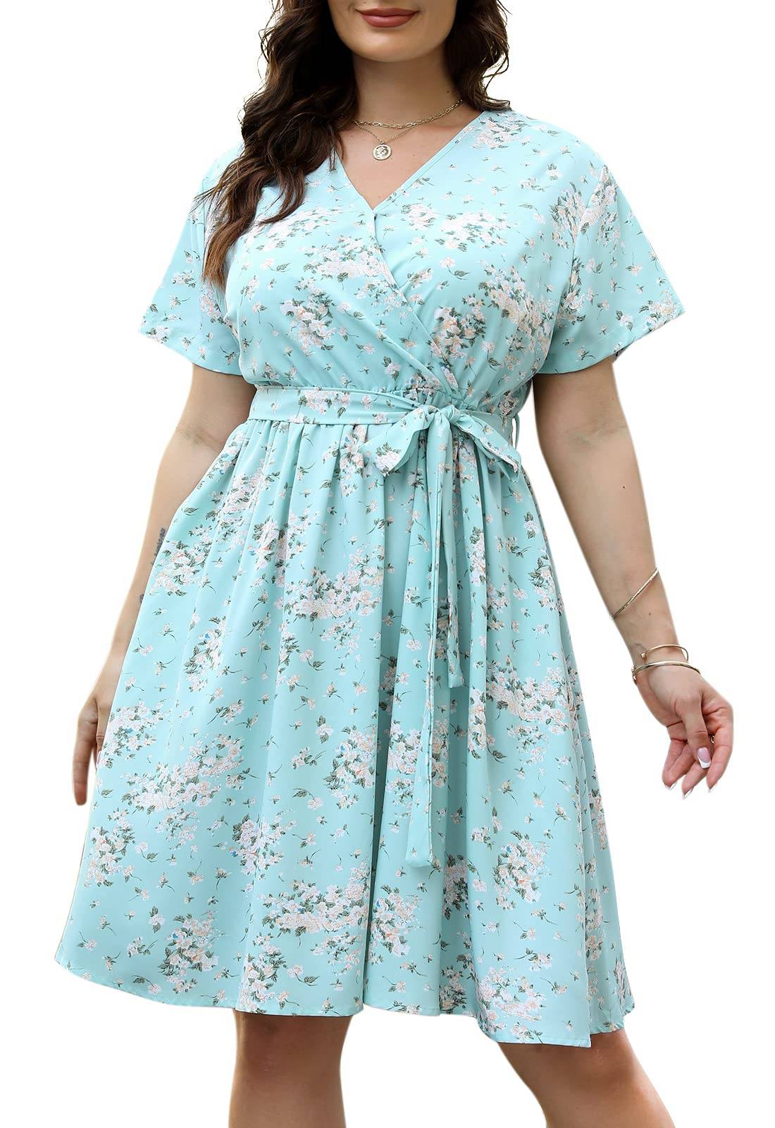 Womens Plus Size Boho Wrap Dress Floral Print