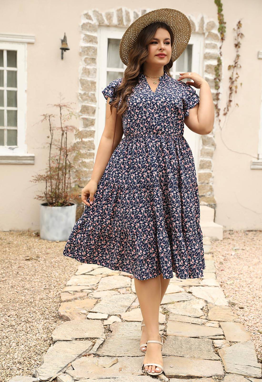 Plus Size Midi DressesWomen Boho Floral Dress