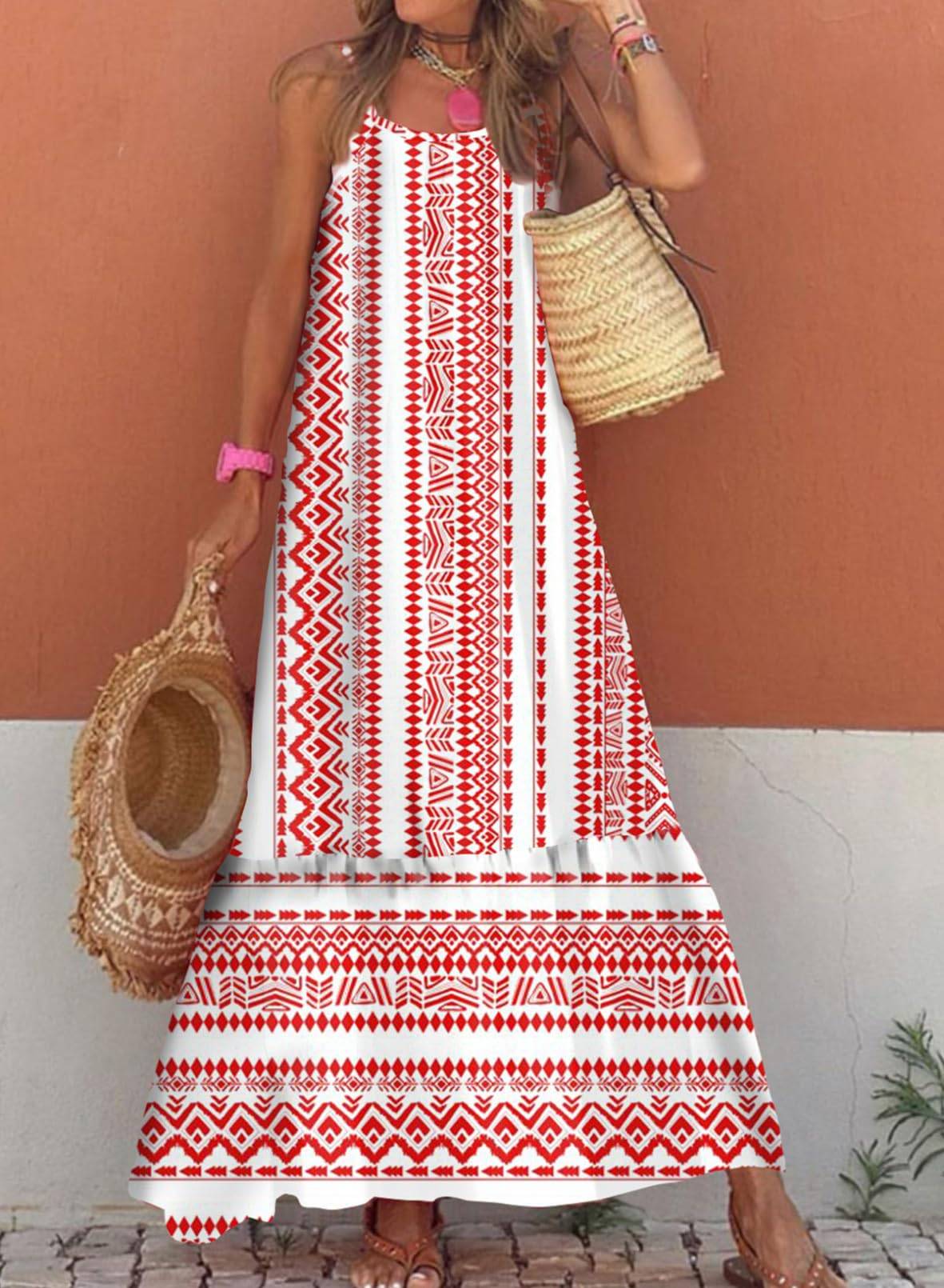 Women Strap Neck Boho Maxi Dress Plus Size