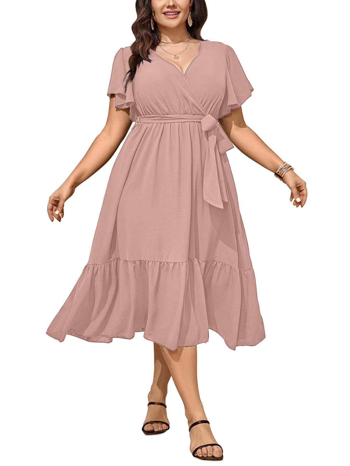 Women Plus Size Dresses V Neck A-Line Maxi Dress