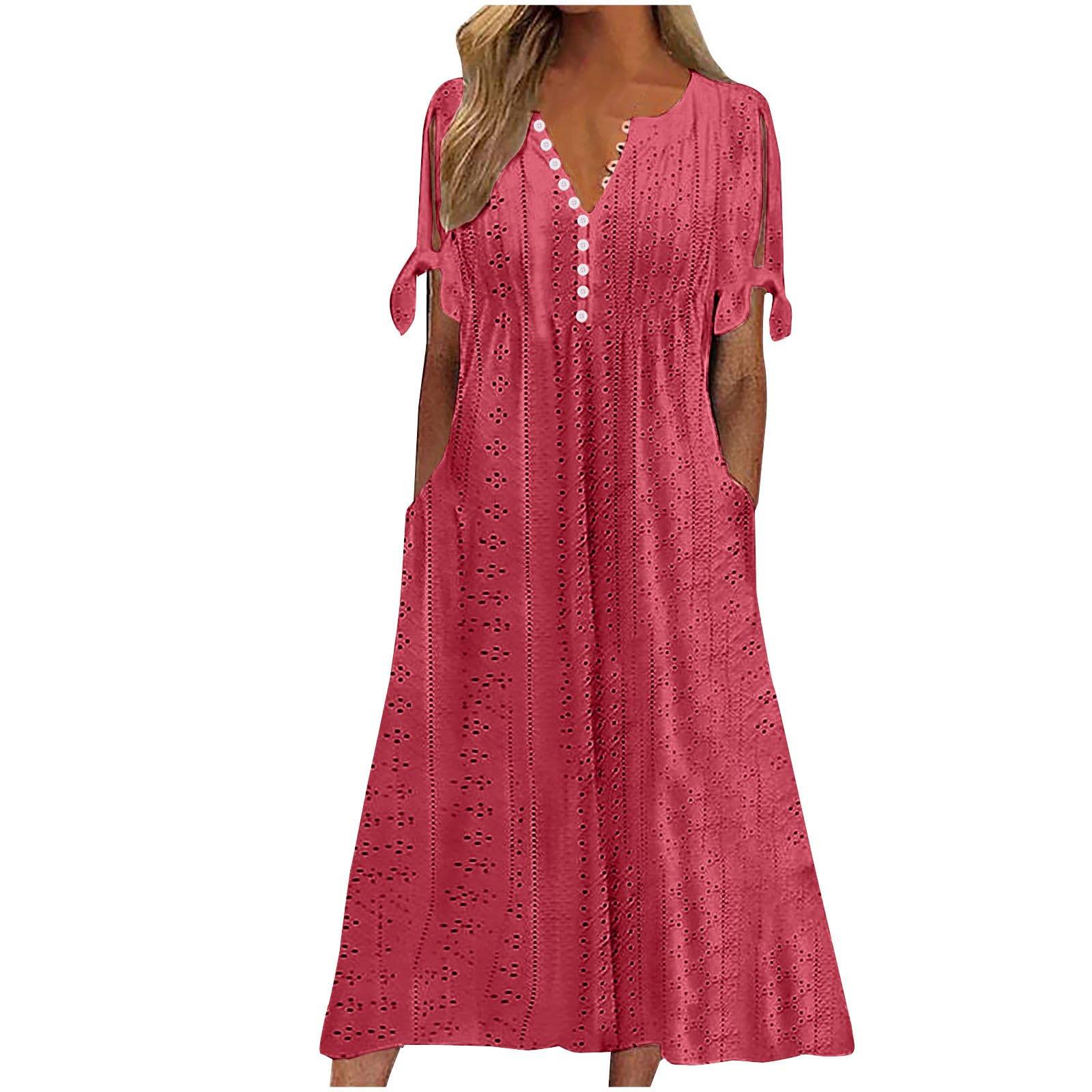 Womens Maxi Long Dress Boho V Neck Pockets Dresses