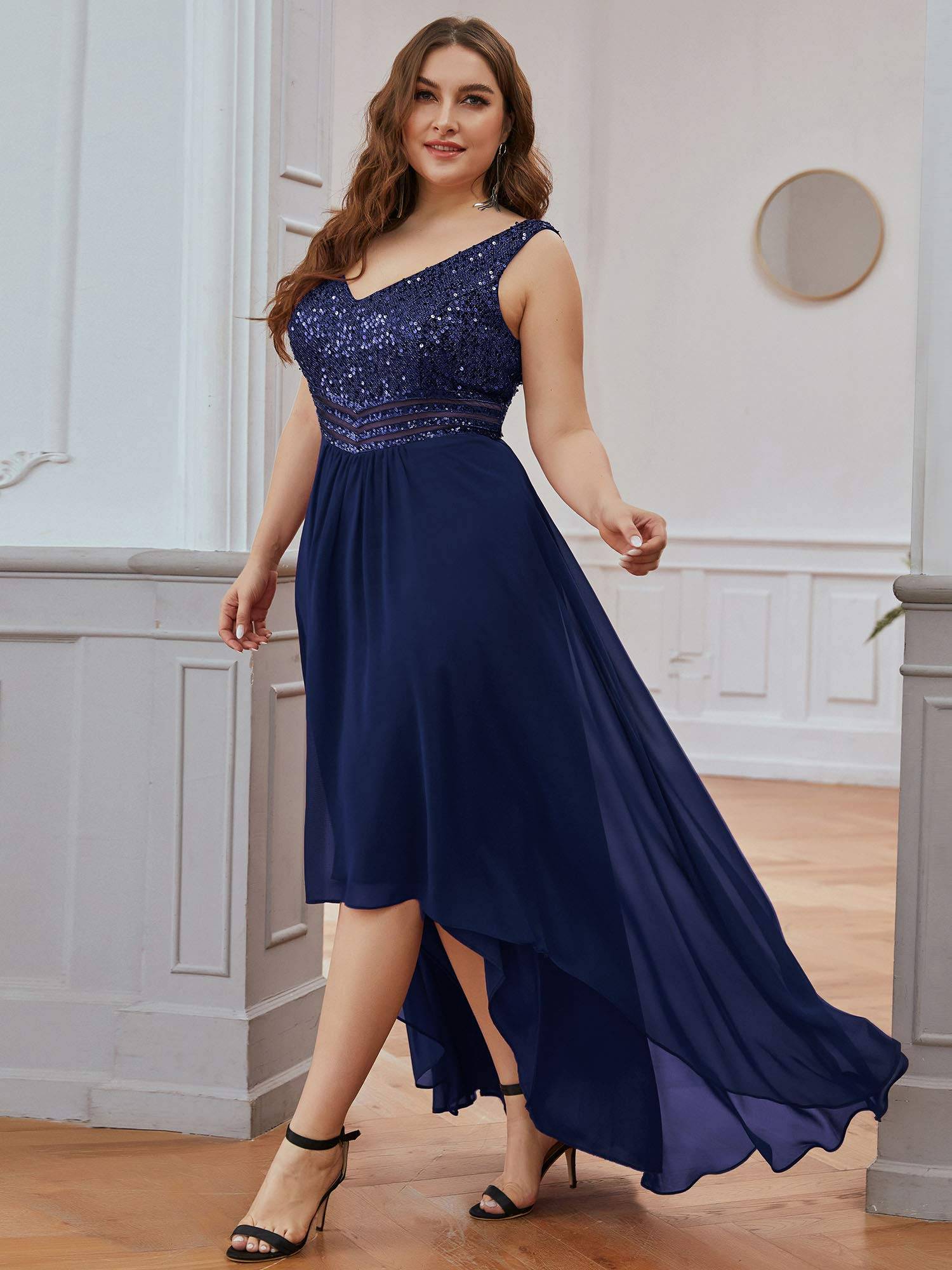 Plus Women V Neck Maxi Formal Party Dress