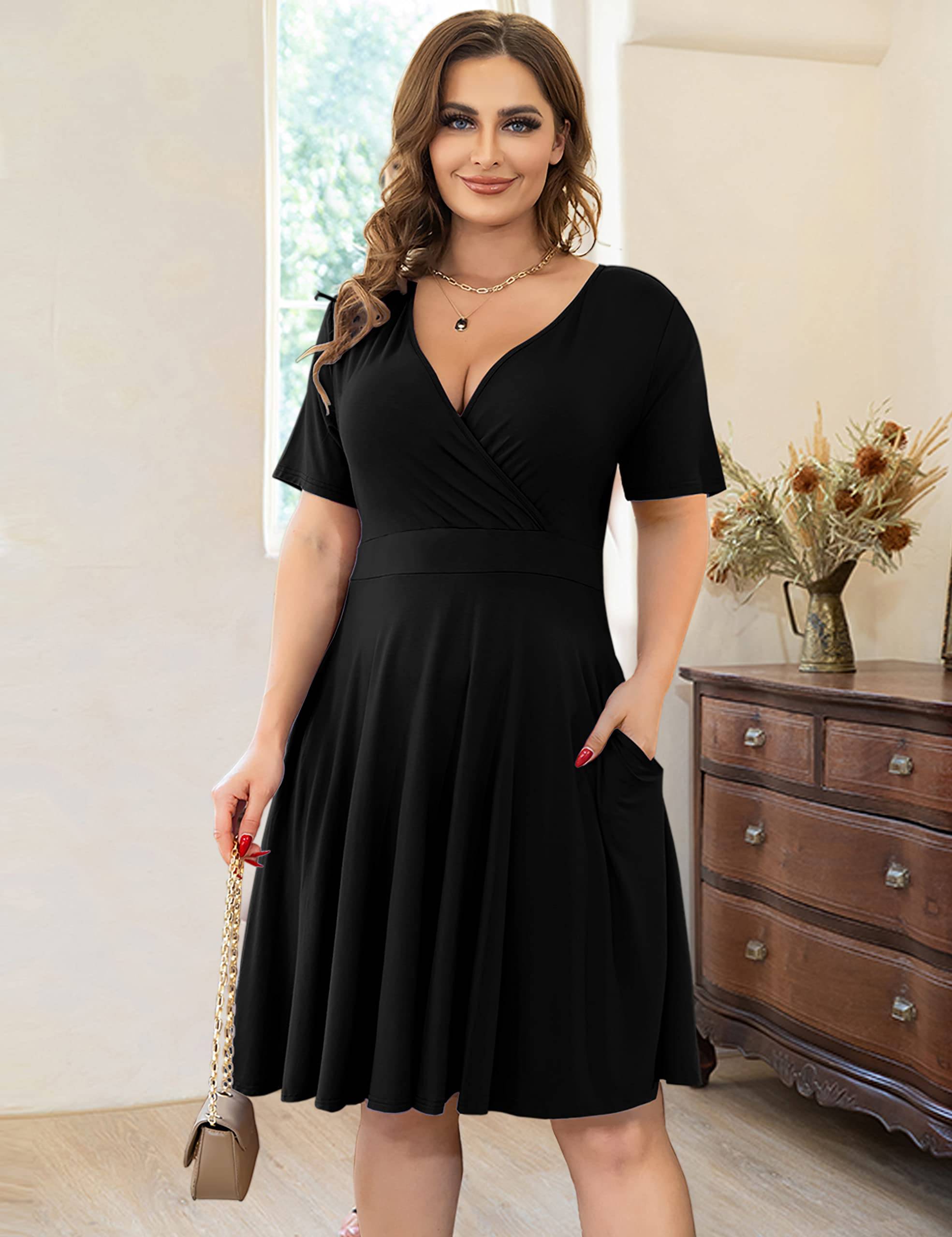 Womens Plus Size Dresses Wrap Dress with Pockets