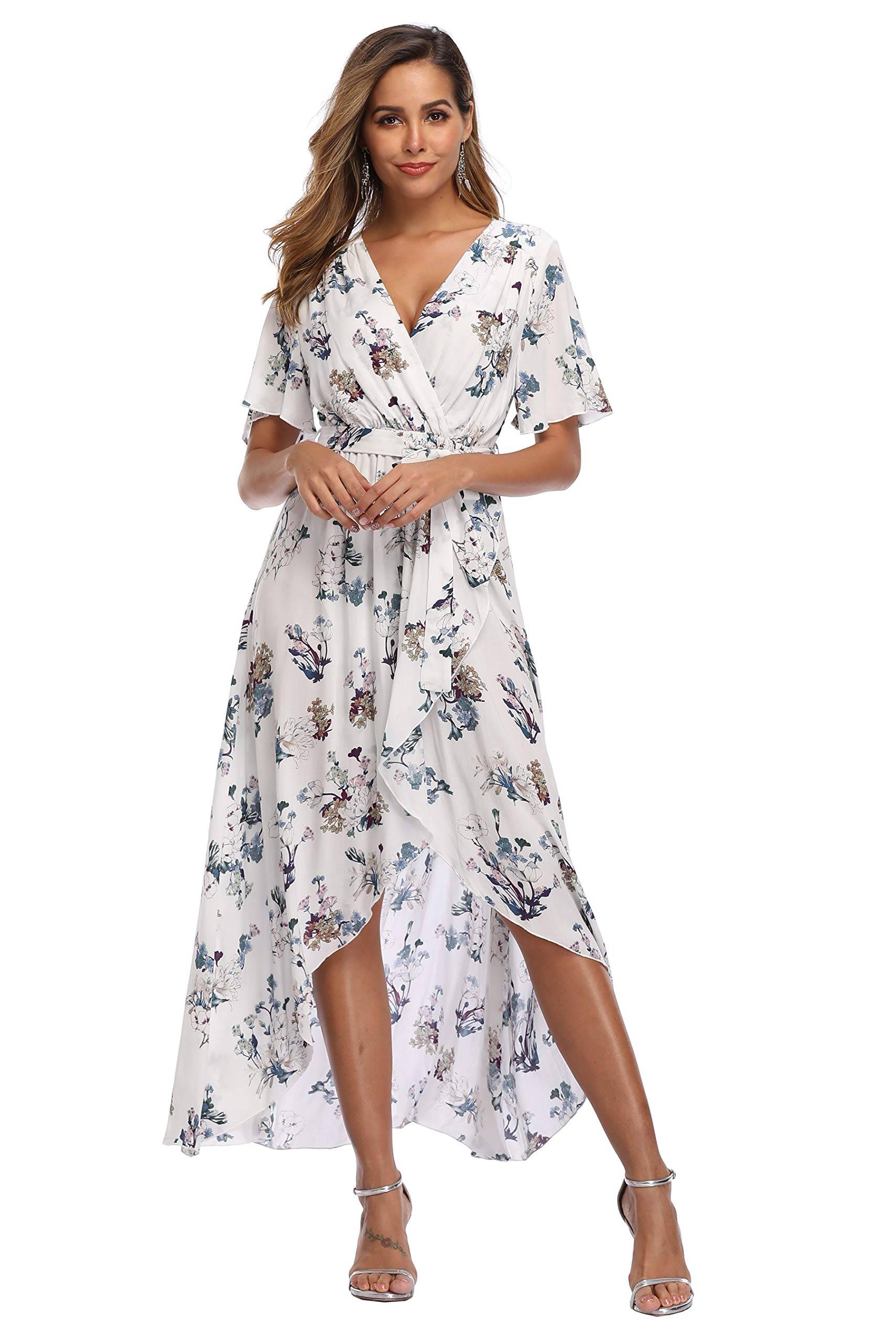 Women's Wrap V Neck Floral Summer Dresses Maxi