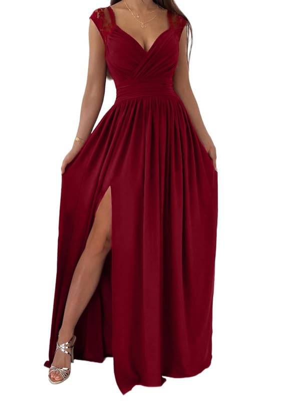 Womens Wrap V-Neck Sexy Wedding Guest Maxi Dresses