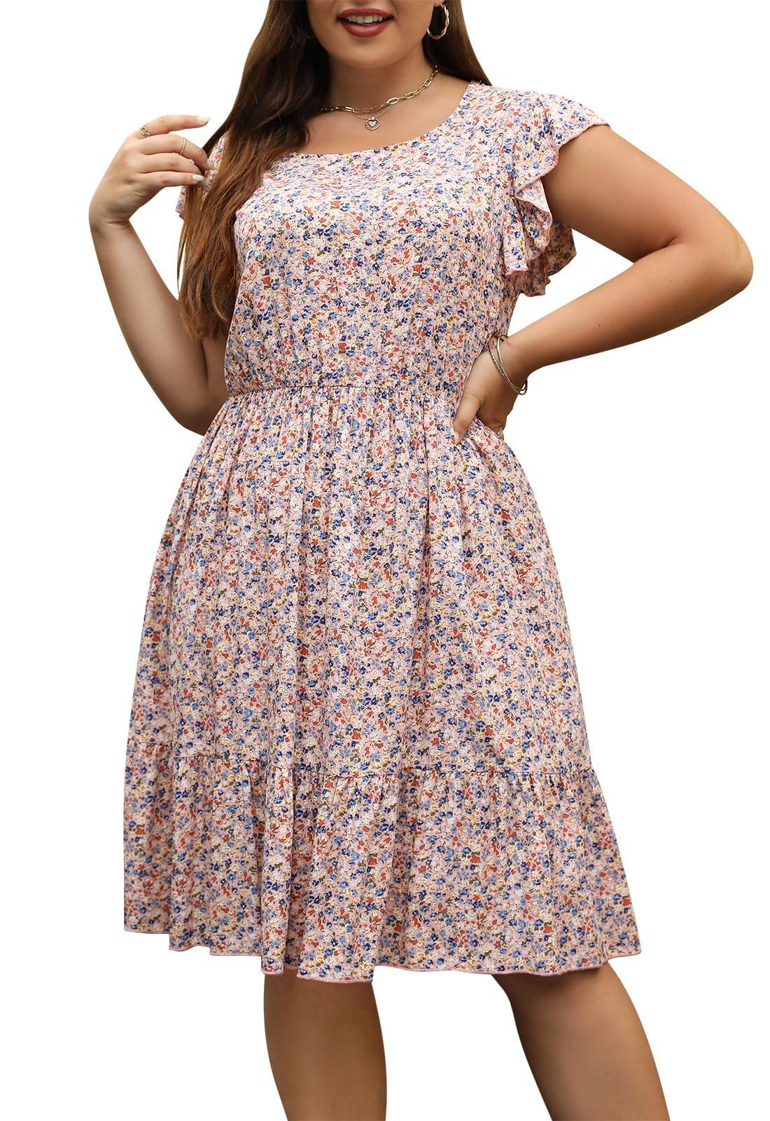 Plus Size Dresses Women Boho Floral Midi Dress