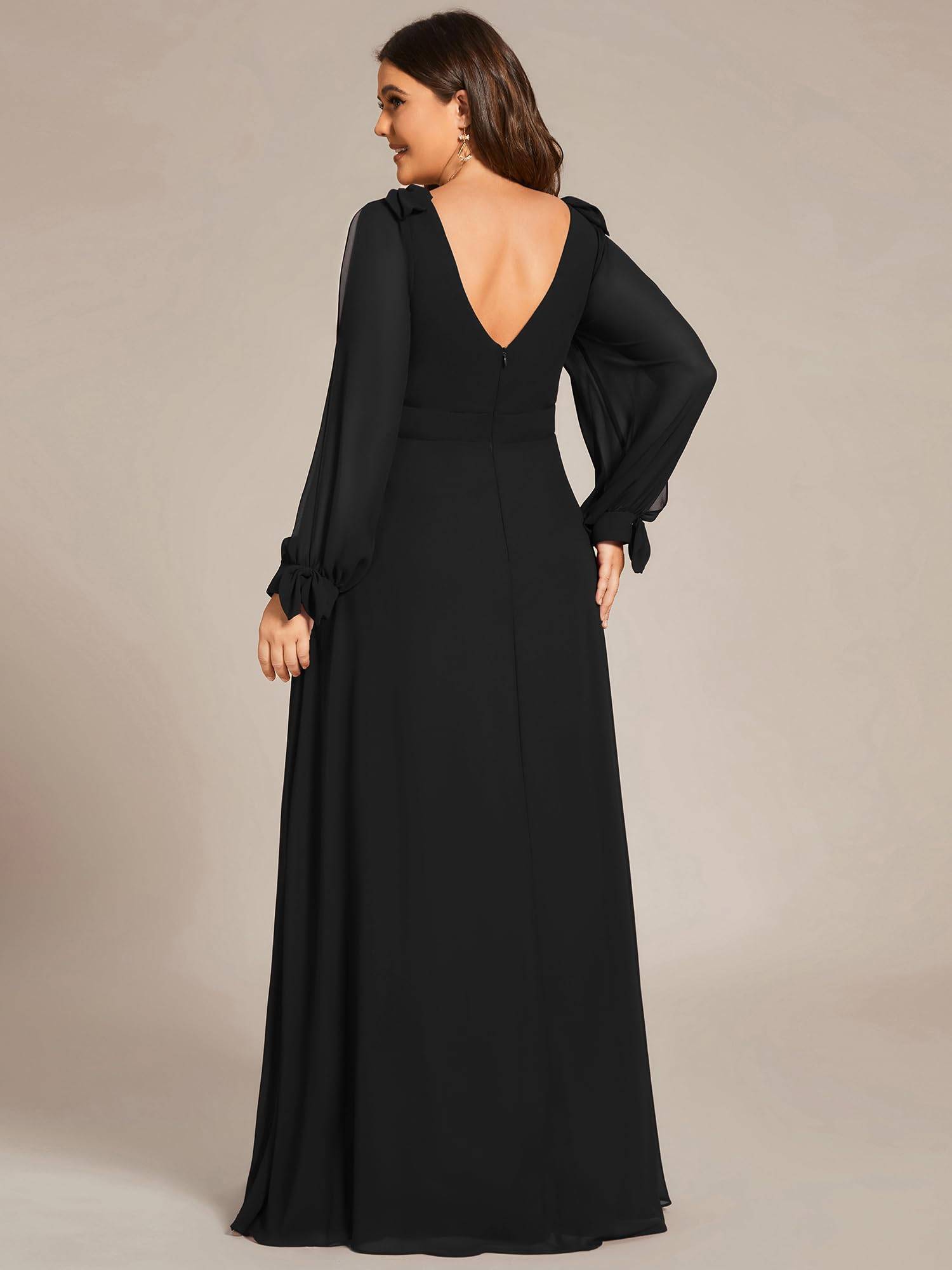 Plus Size Chiffon Long Sleeve Formal Dress