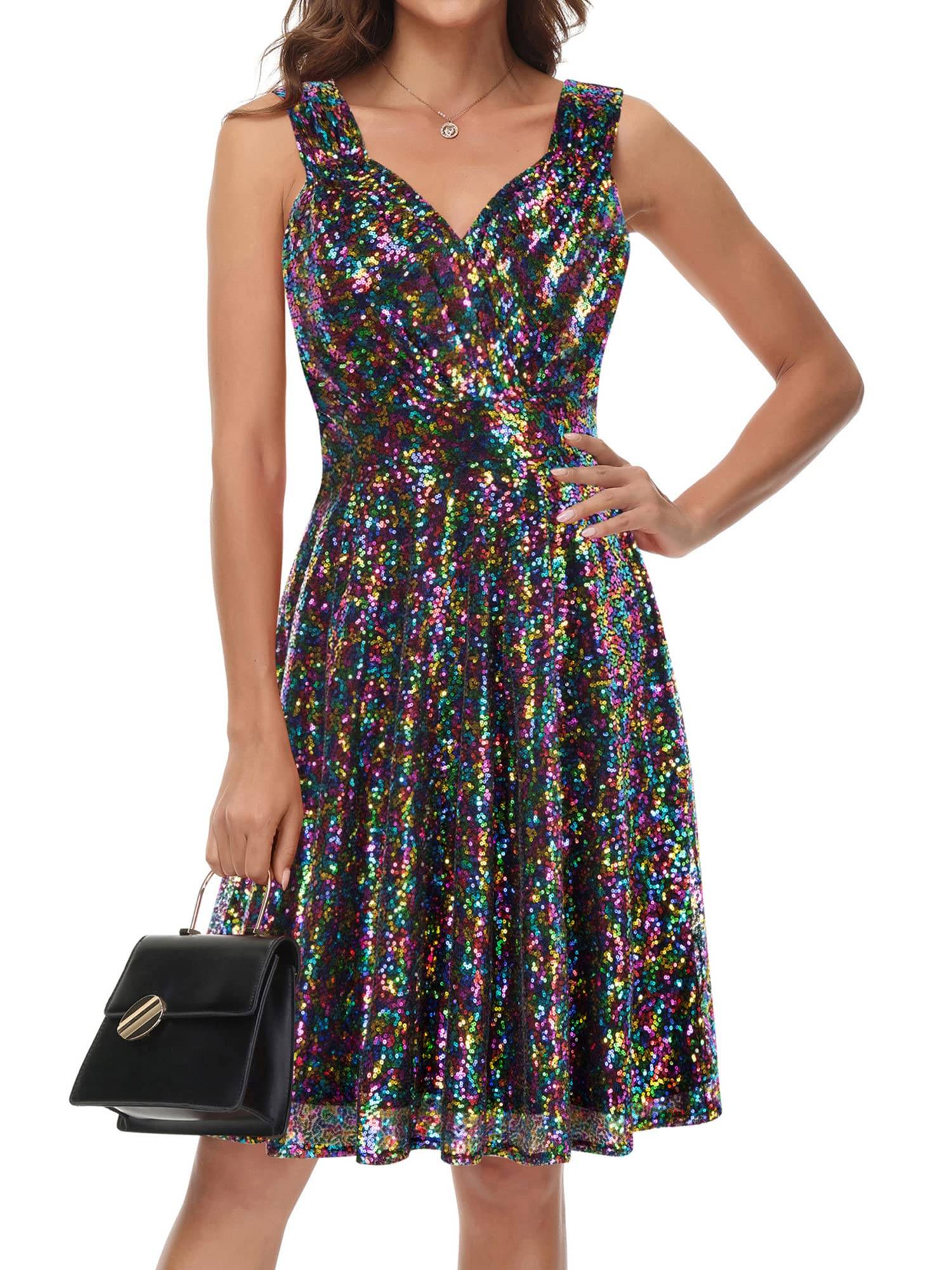 Women's Dresses V-Neck Glitter Evening Party Dress