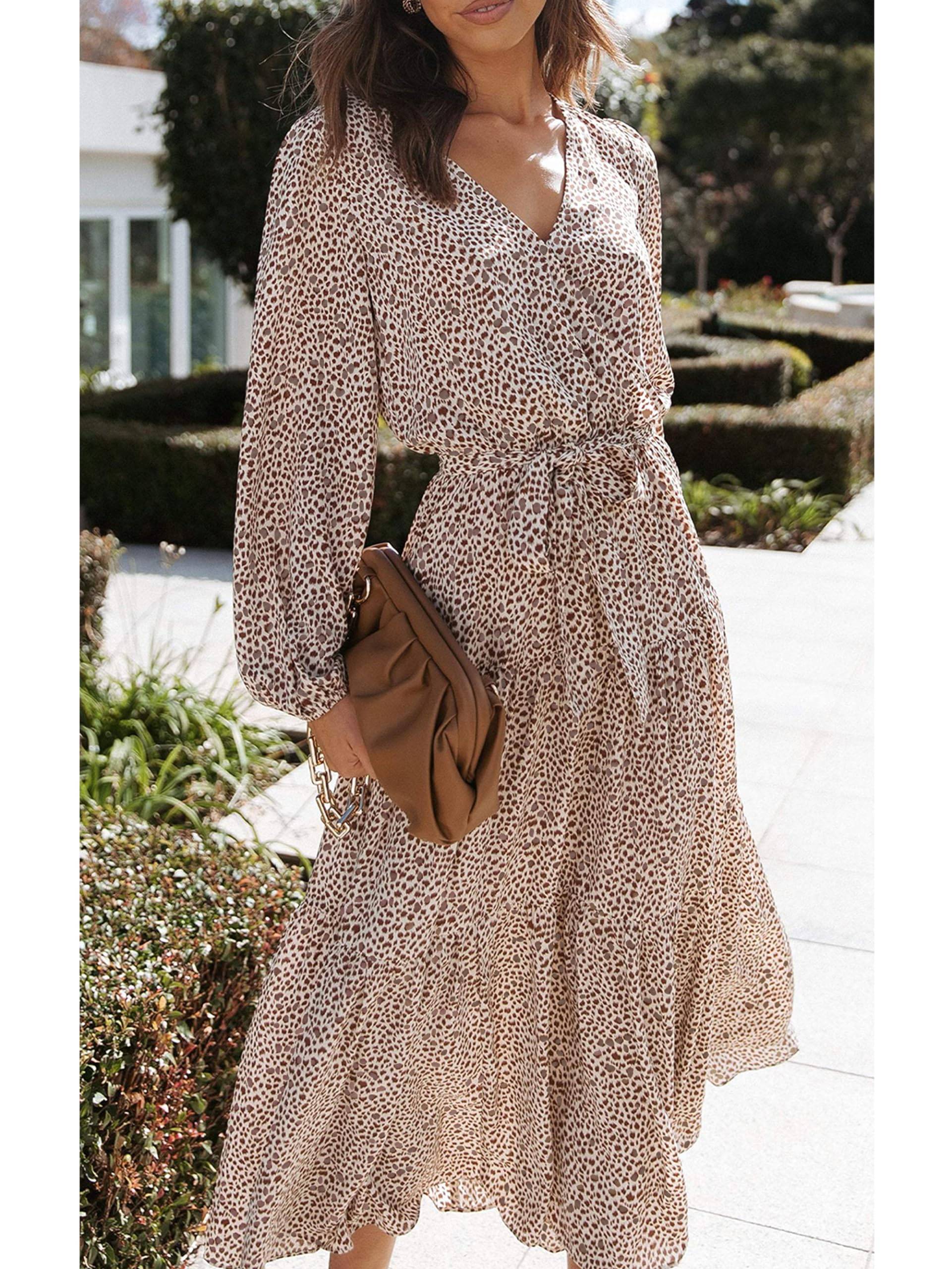 Womens Long Sleeve V Neck Floral Maxi Dress Boho