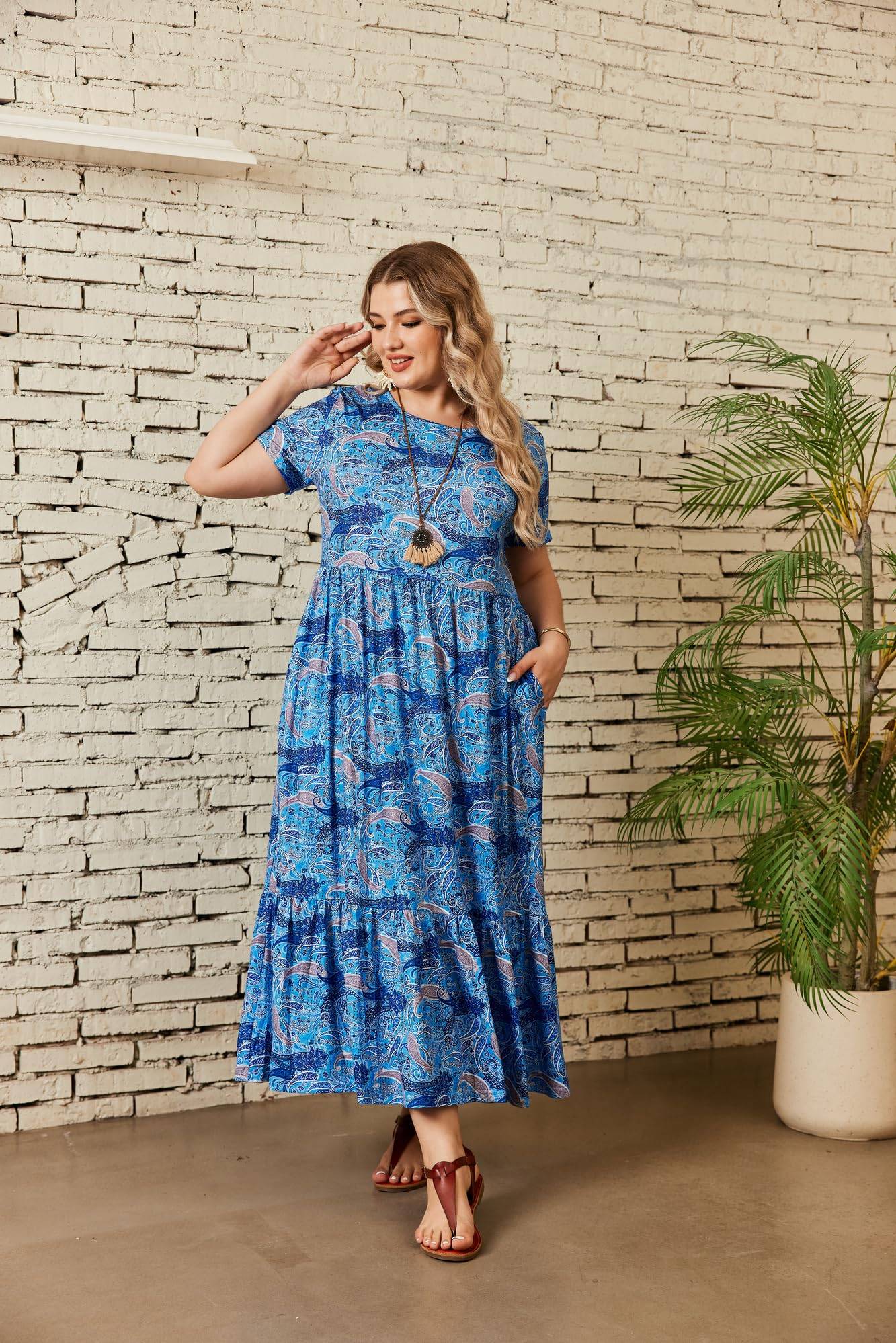 Women Plus Size Long Maxi Dresses with Pockets