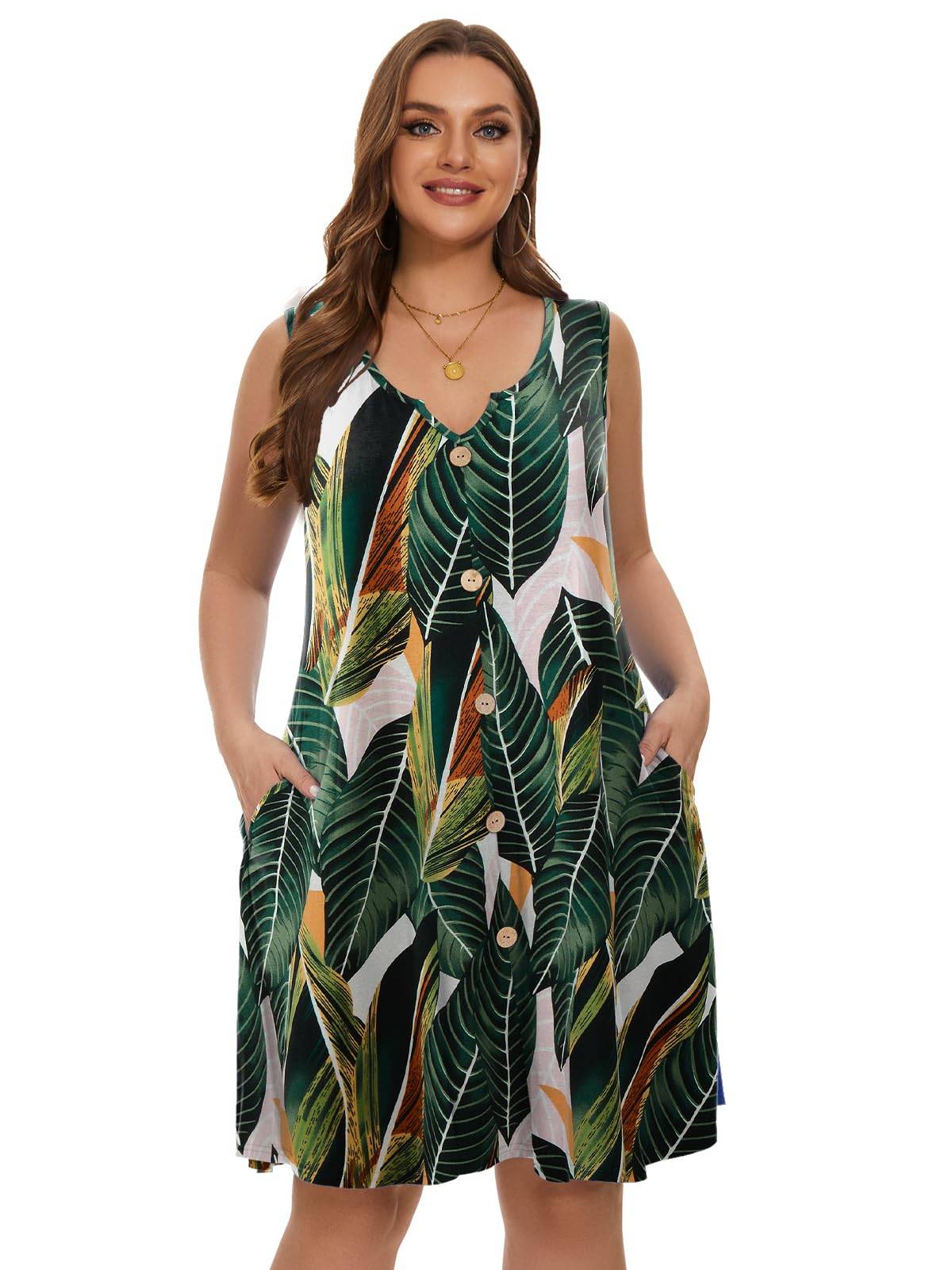 Women Plus Size A Line Sundresses Midi Dress