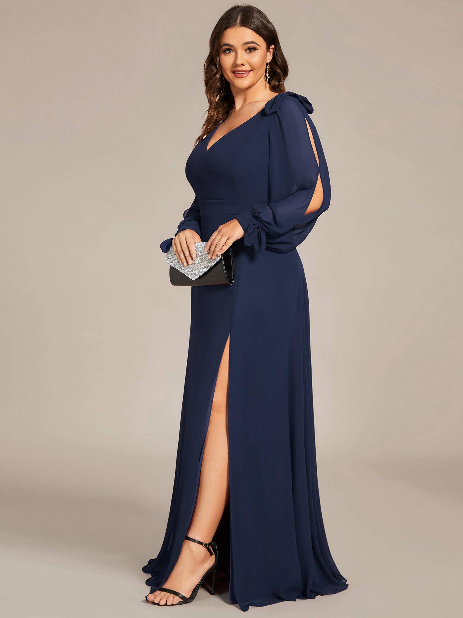 Plus Size Chiffon Long Sleeve Formal Dress