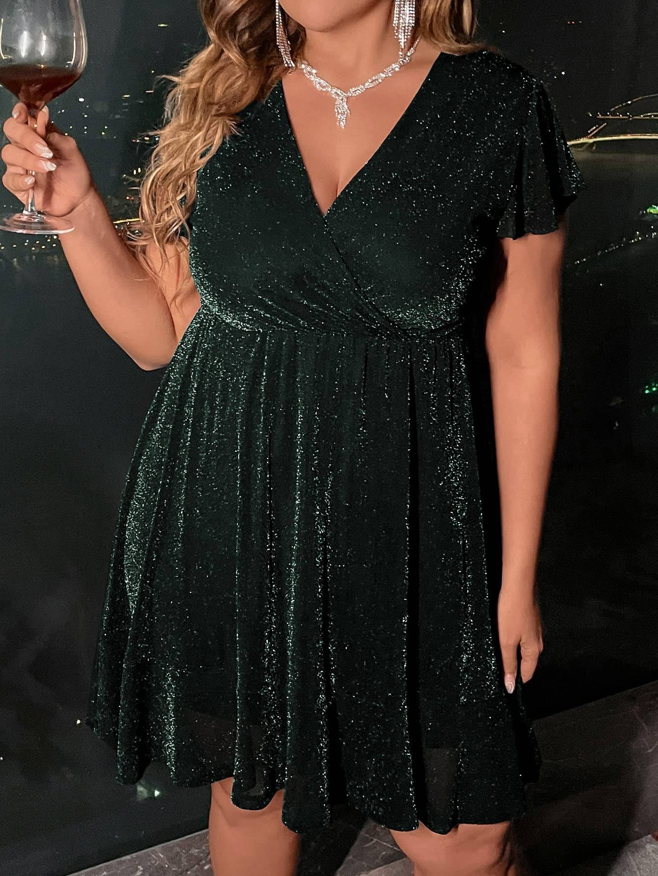 Women's Plus Size Glitter Wrap Party A Line Dress