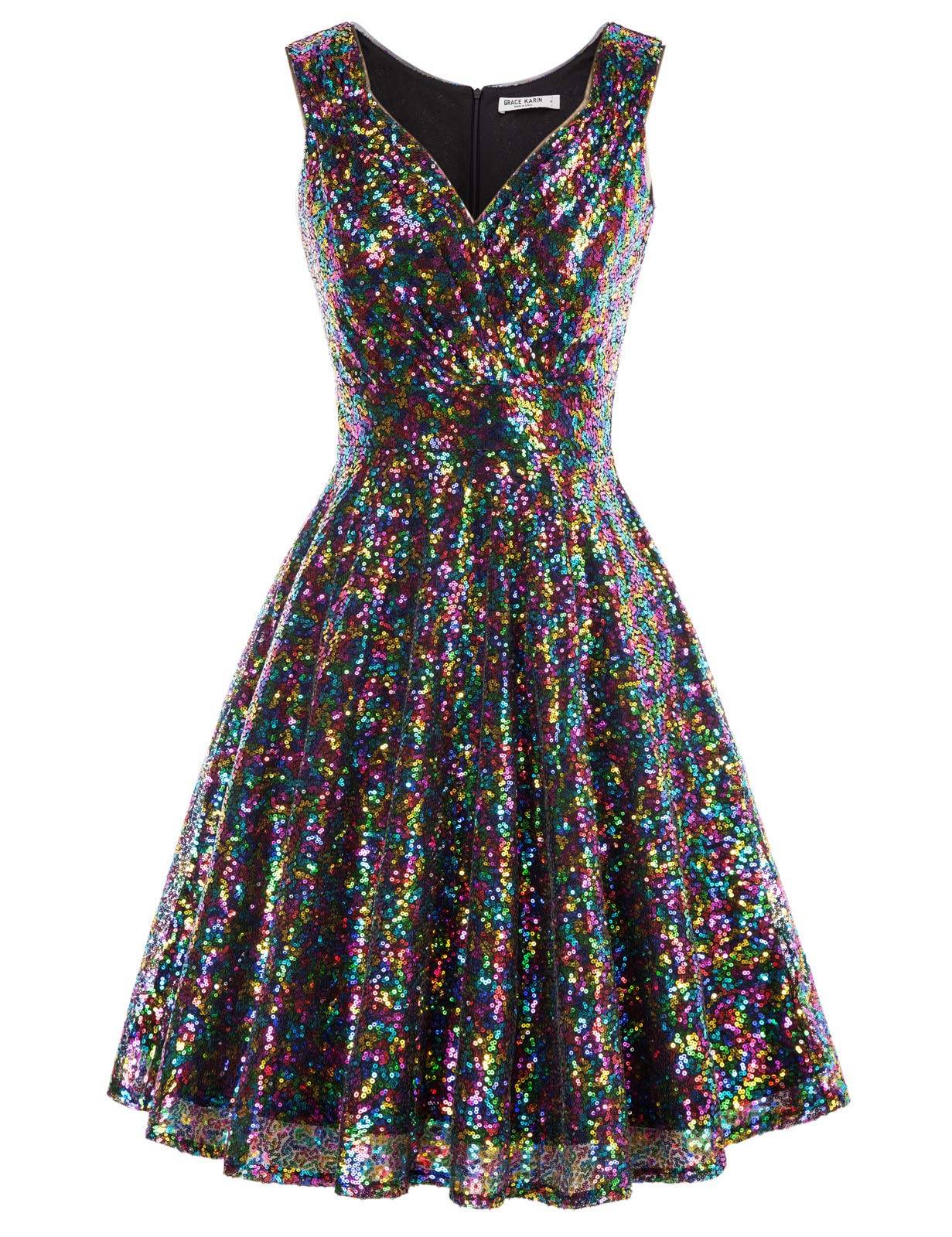 Women's Dresses V-Neck Glitter Evening Party Dress