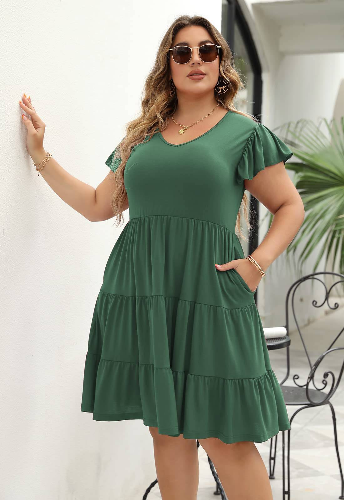 Womens Plus Size dresses Midi Dress with Pockets