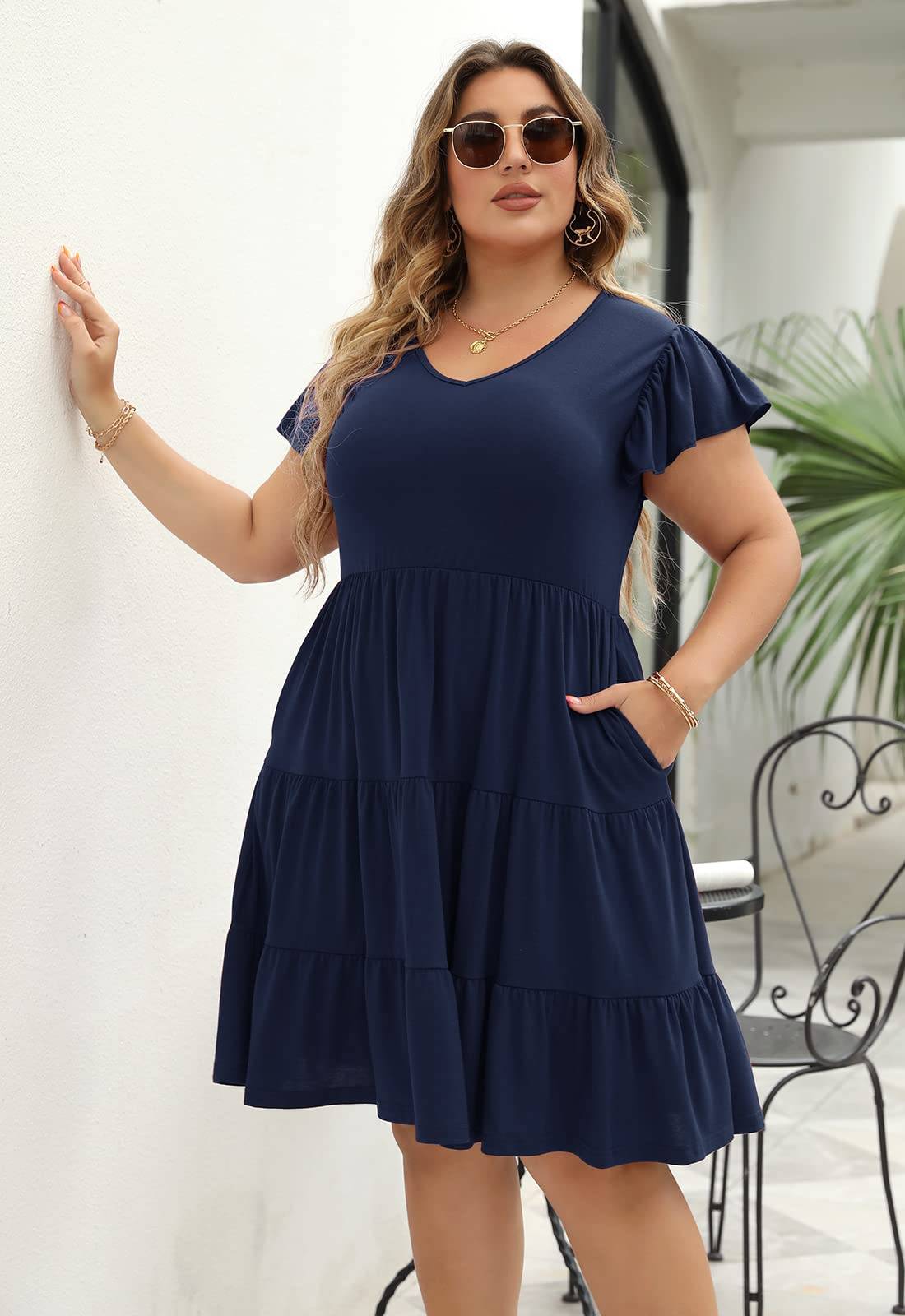 Womens Plus Size dresses Midi Dress with Pockets