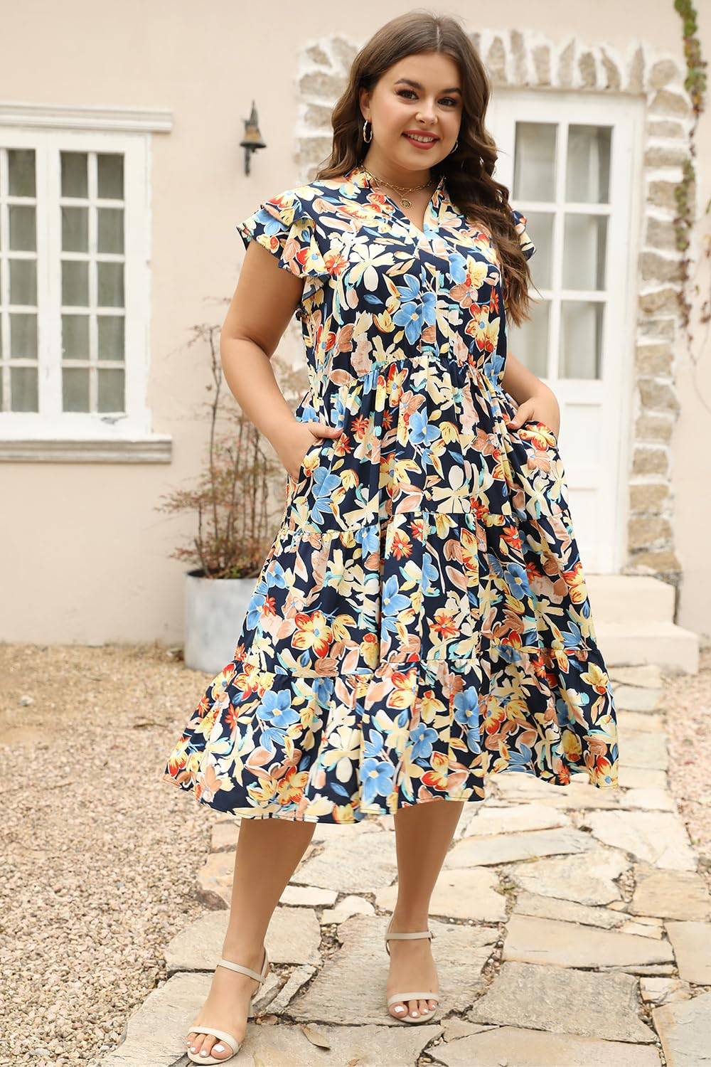 Plus Size Midi DressesWomen Boho Floral Dress