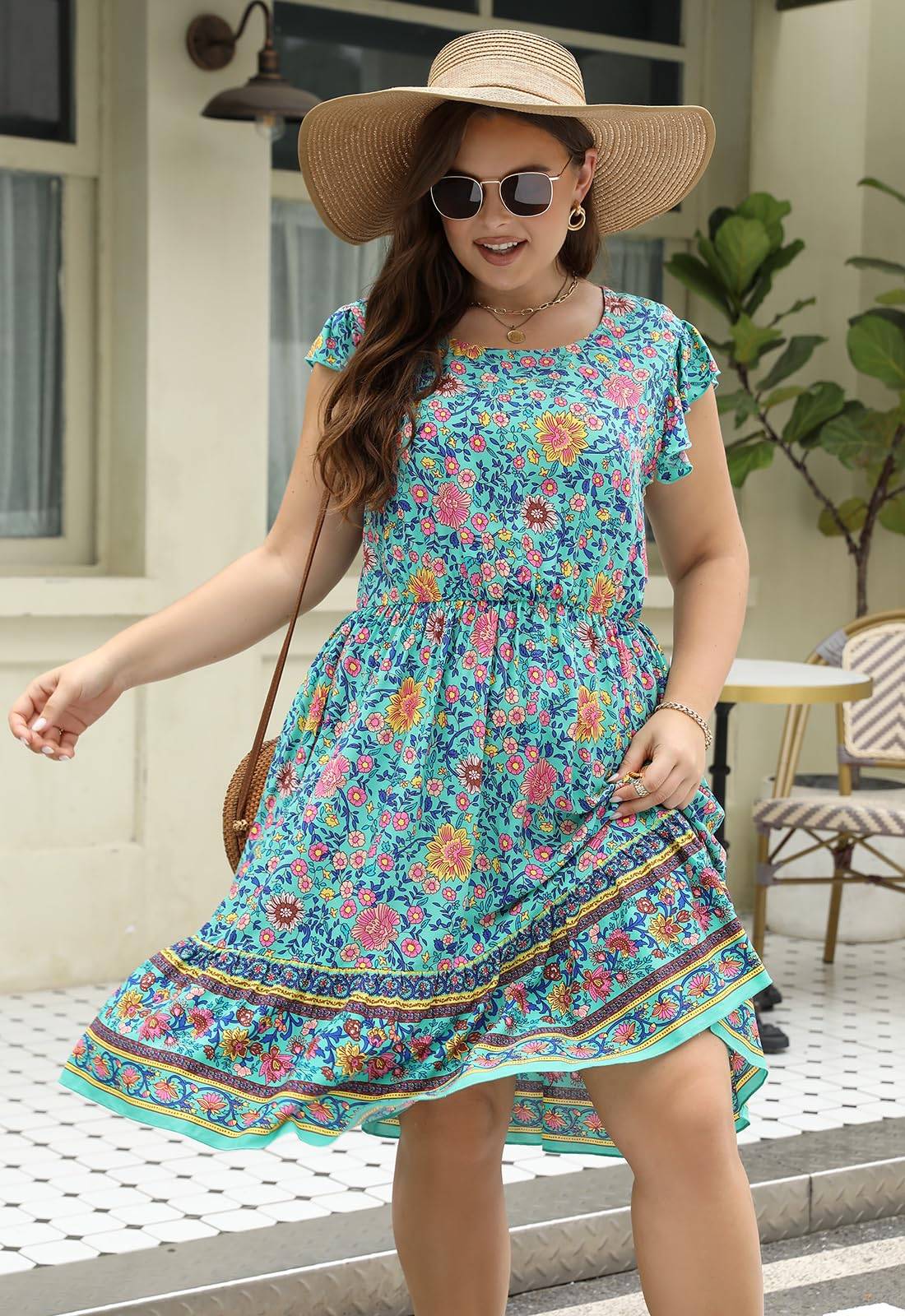 Plus Size Dresses Women Boho Floral Midi Dress